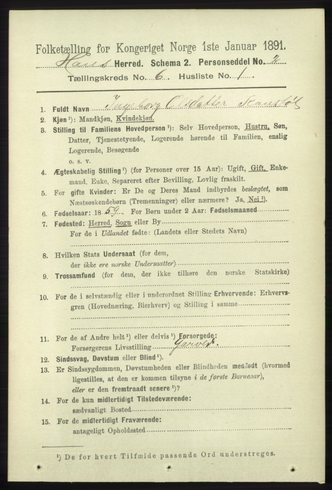 RA, 1891 census for 1250 Haus, 1891, p. 2313