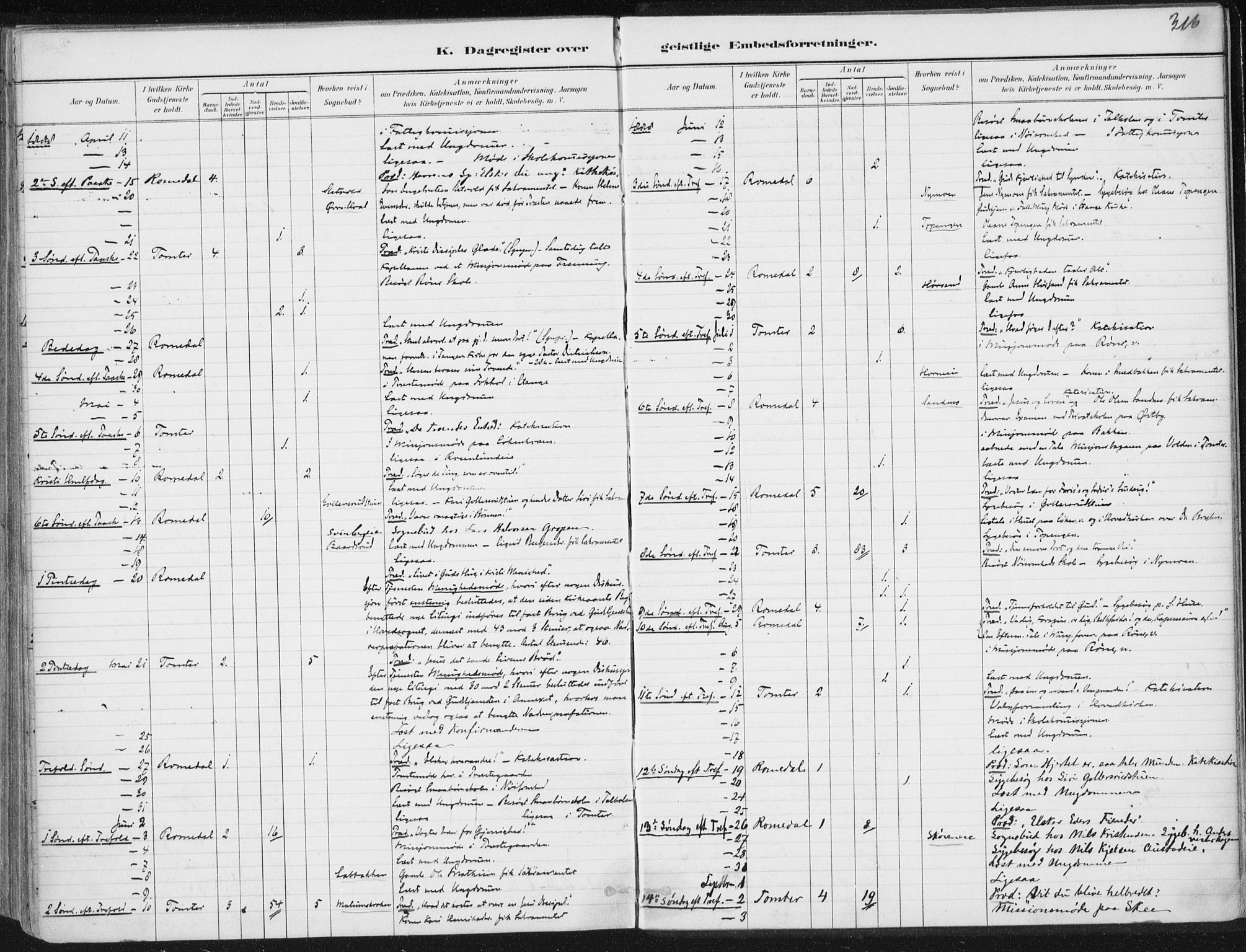 Romedal prestekontor, SAH/PREST-004/K/L0010: Parish register (official) no. 10, 1880-1895, p. 316