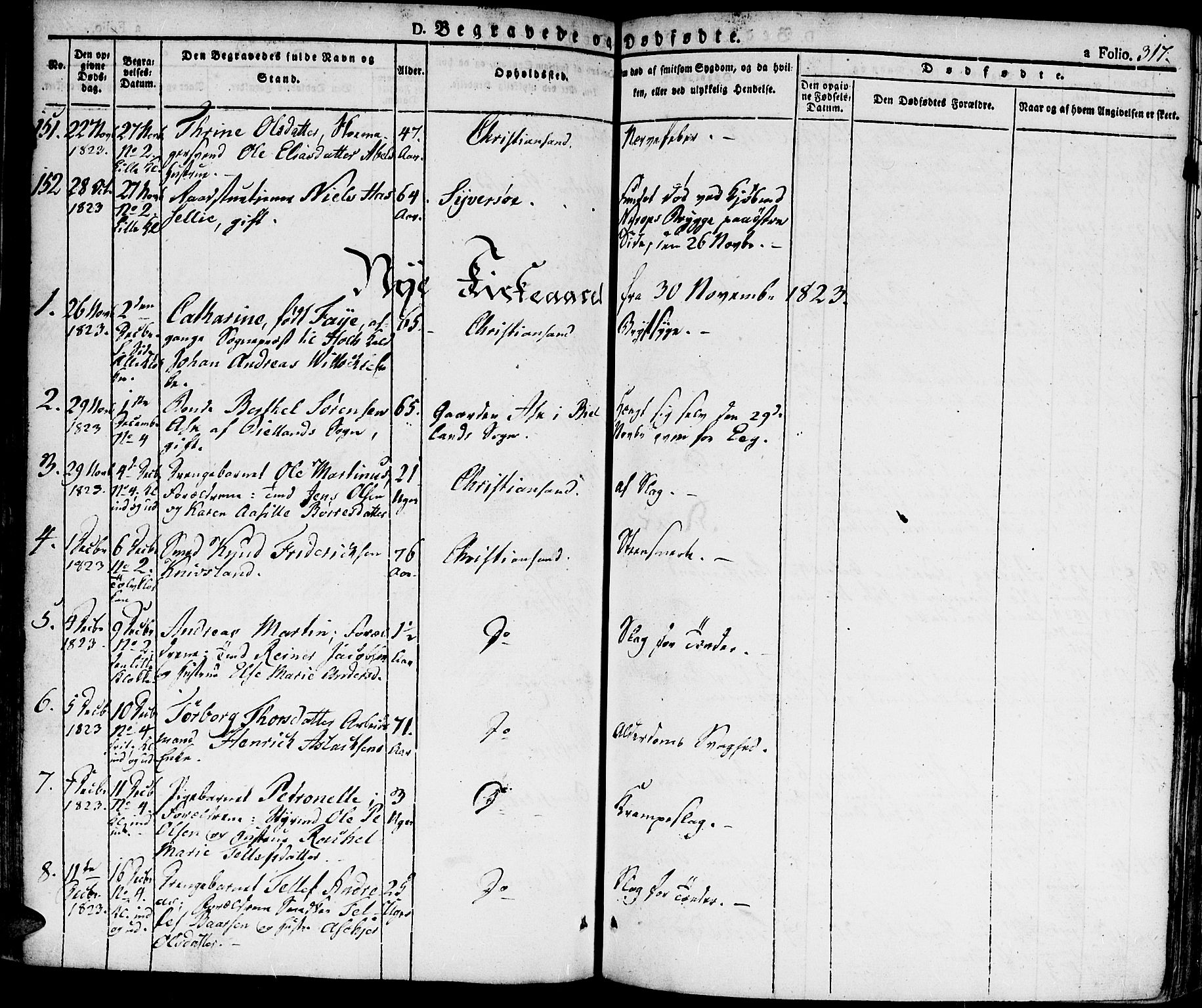 Kristiansand domprosti, SAK/1112-0006/F/Fa/L0009: Parish register (official) no. A 9, 1821-1827, p. 317