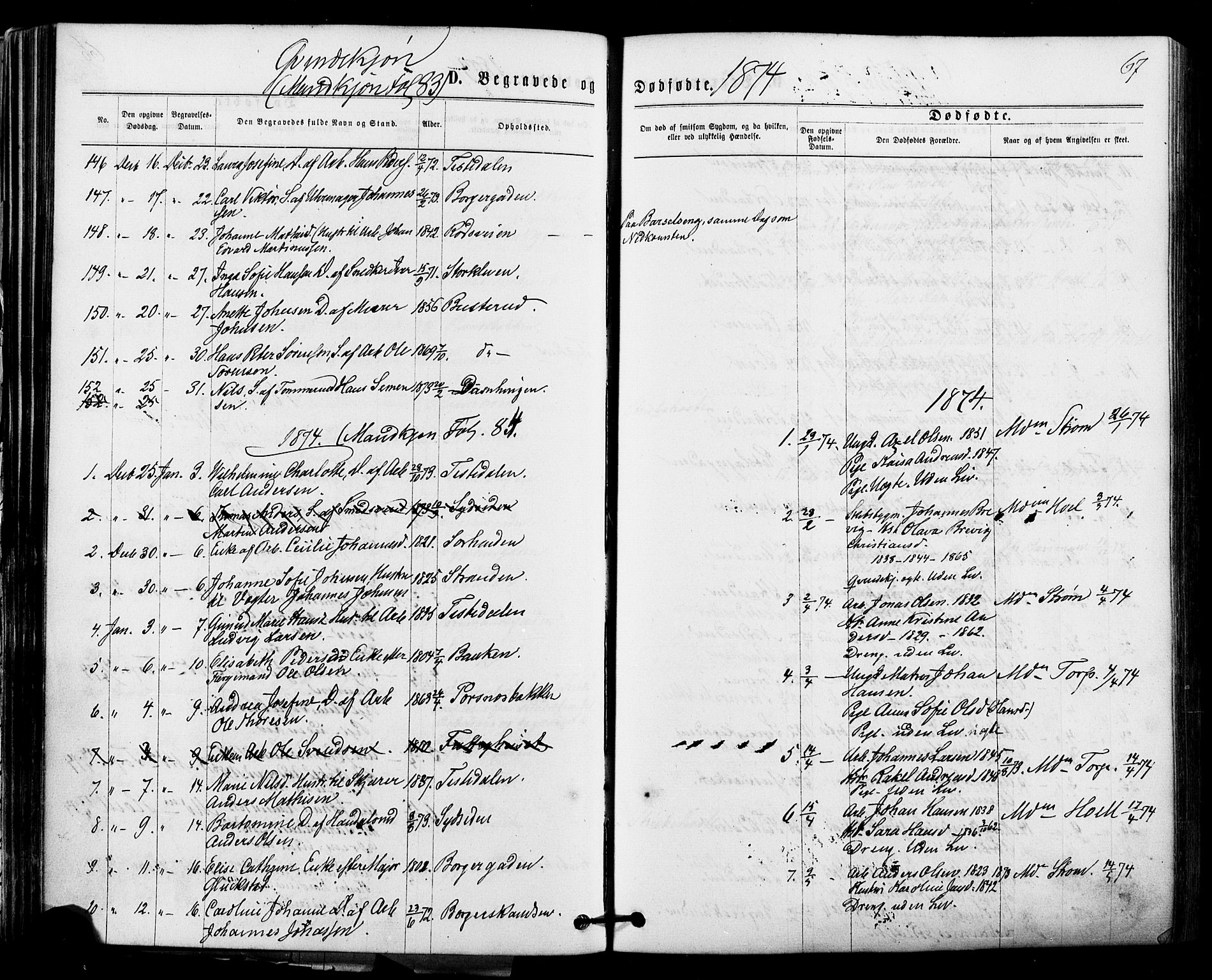 Halden prestekontor Kirkebøker, SAO/A-10909/F/Fa/L0010: Parish register (official) no. I 10, 1866-1877, p. 67