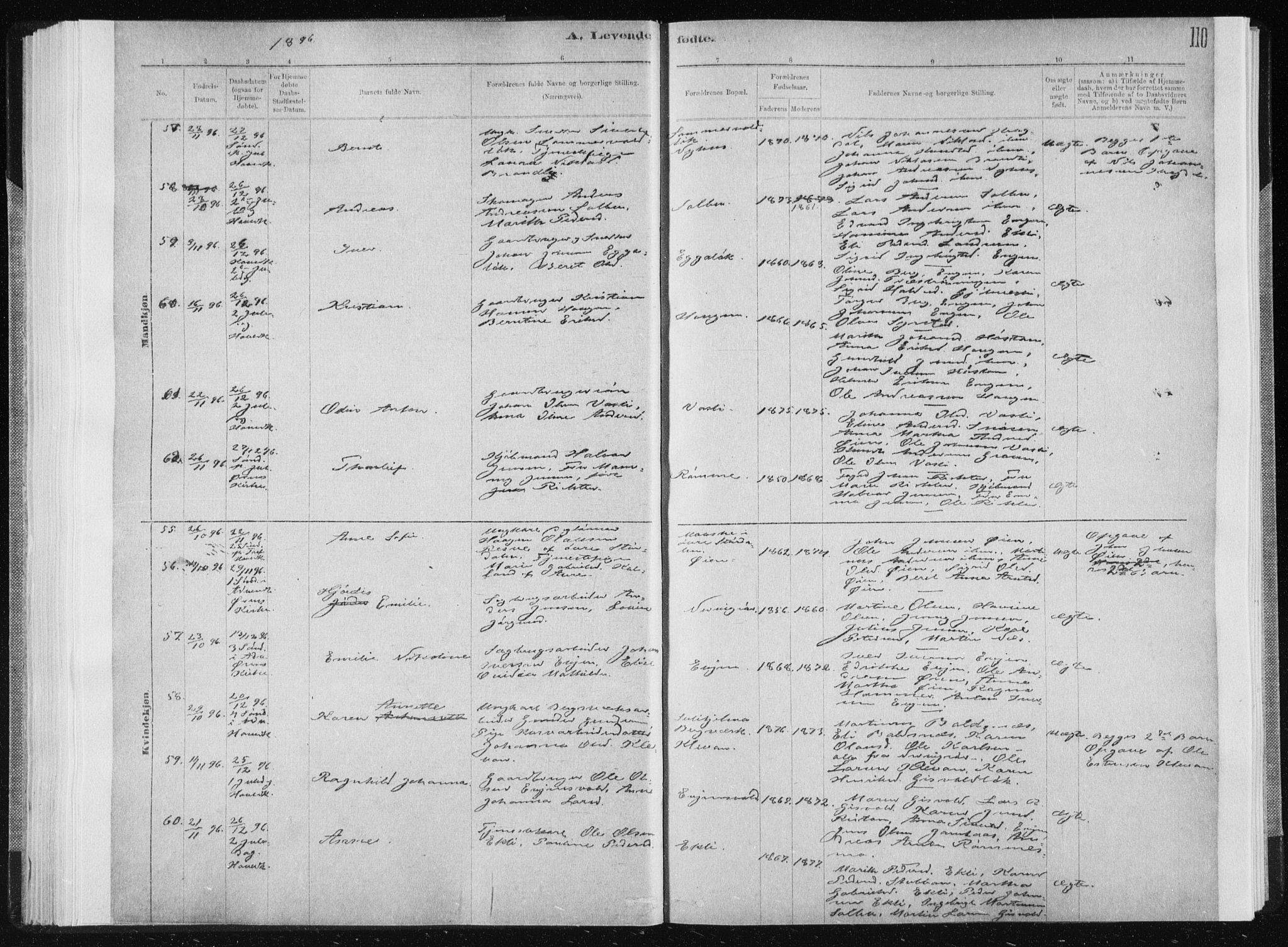 Ministerialprotokoller, klokkerbøker og fødselsregistre - Sør-Trøndelag, AV/SAT-A-1456/668/L0818: Parish register (copy) no. 668C07, 1885-1898, p. 110