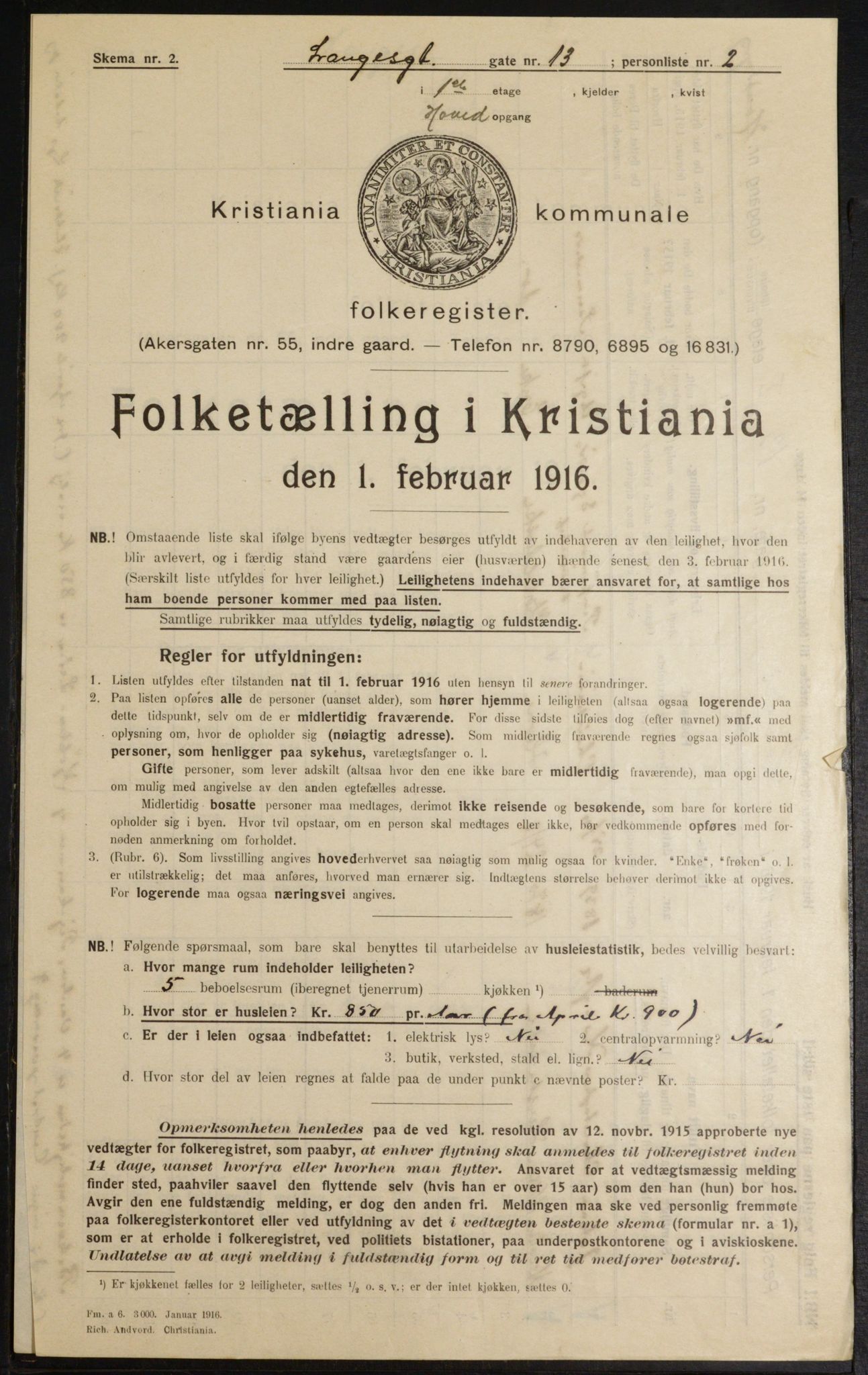 OBA, Municipal Census 1916 for Kristiania, 1916, p. 57592