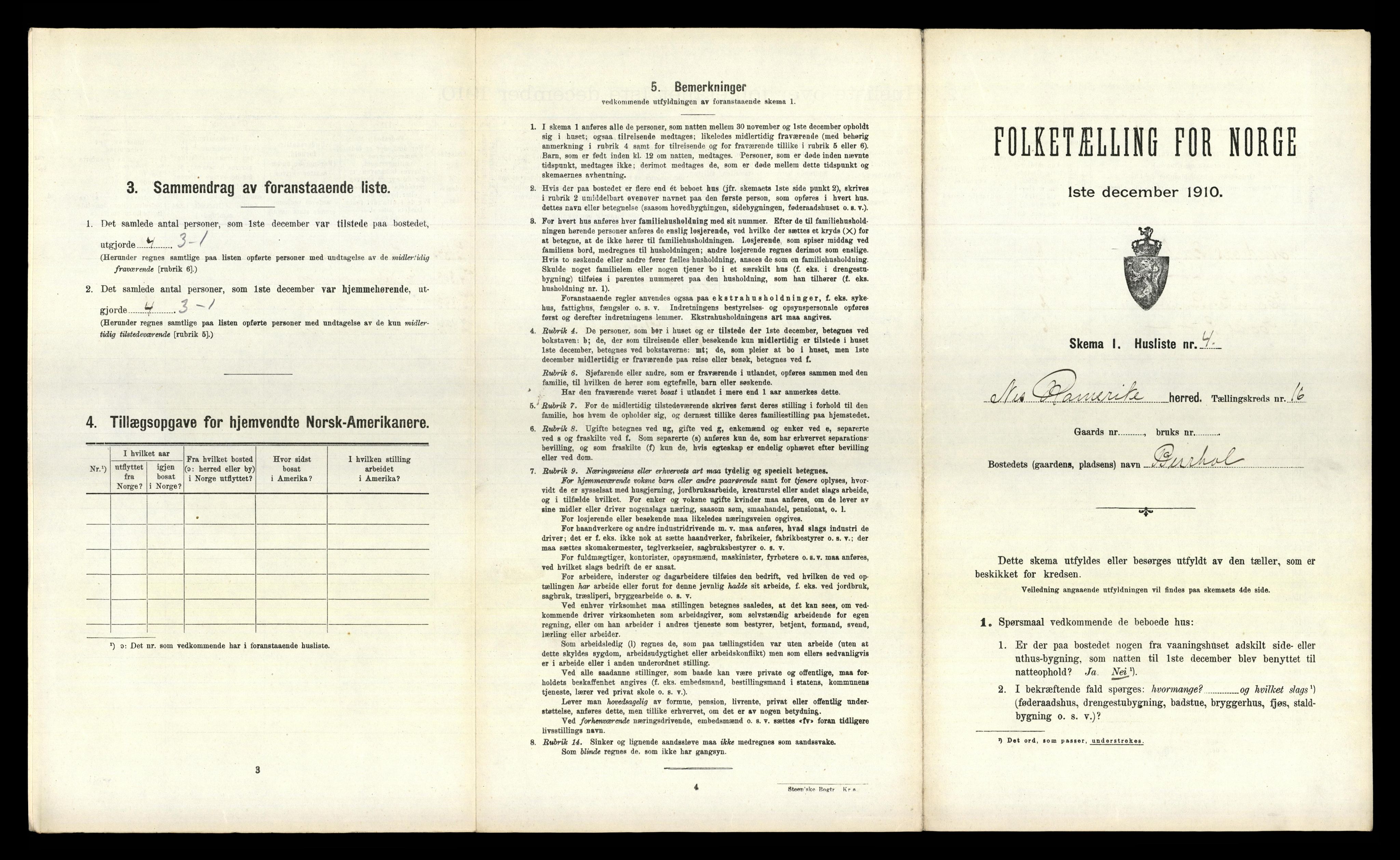 RA, 1910 census for Nes, 1910, p. 2076