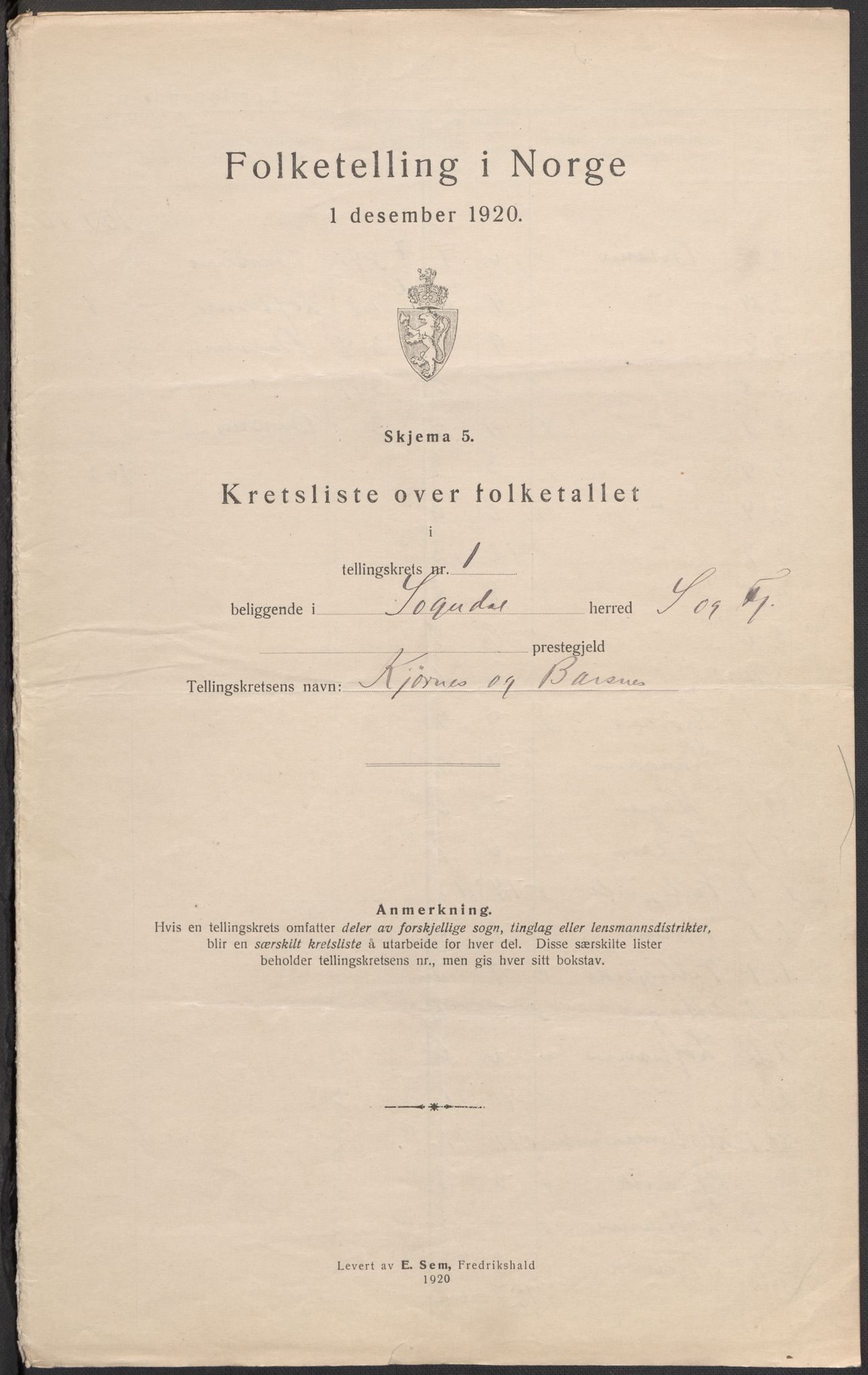 SAB, 1920 census for Sogndal, 1920, p. 5