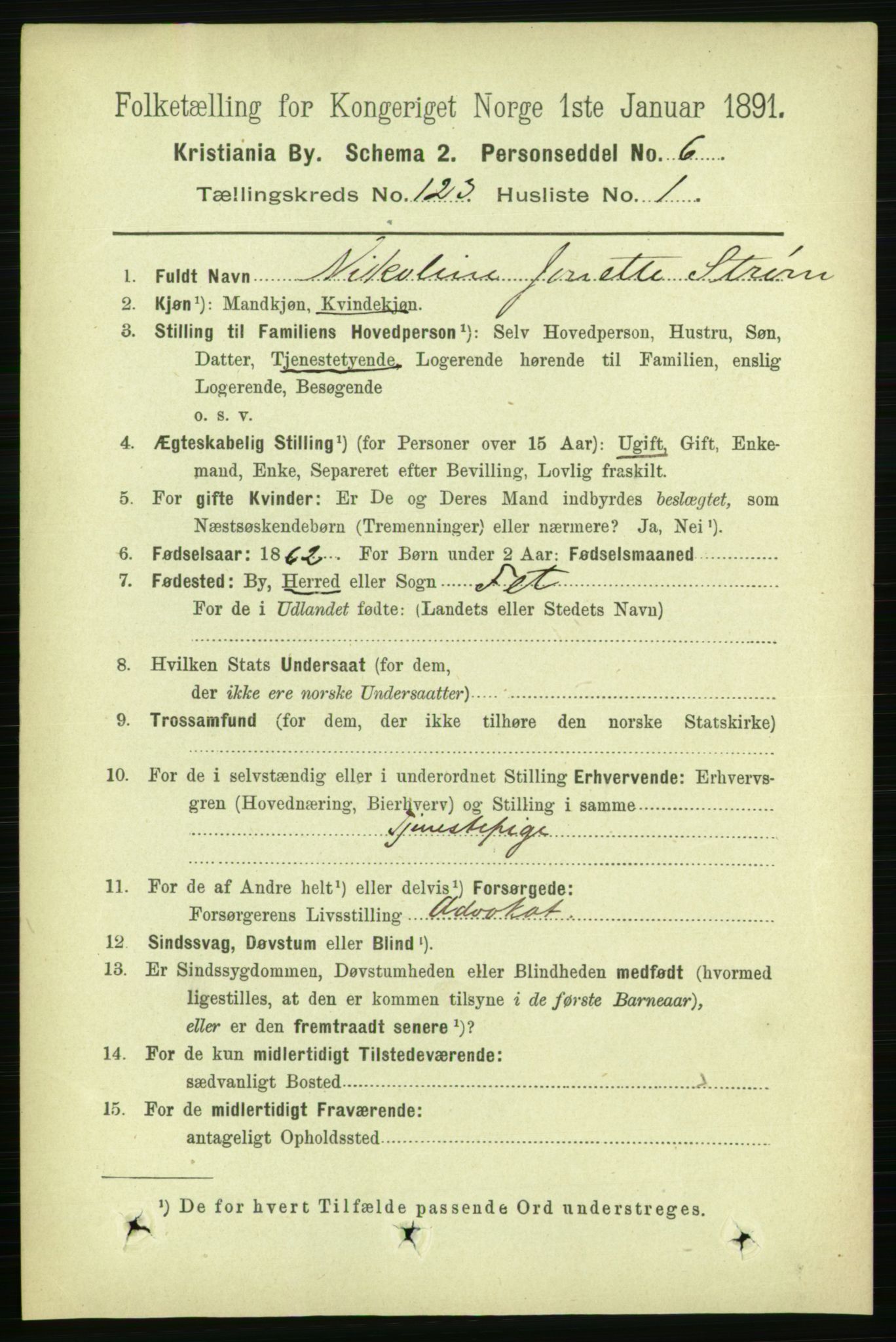 RA, 1891 census for 0301 Kristiania, 1891, p. 65111