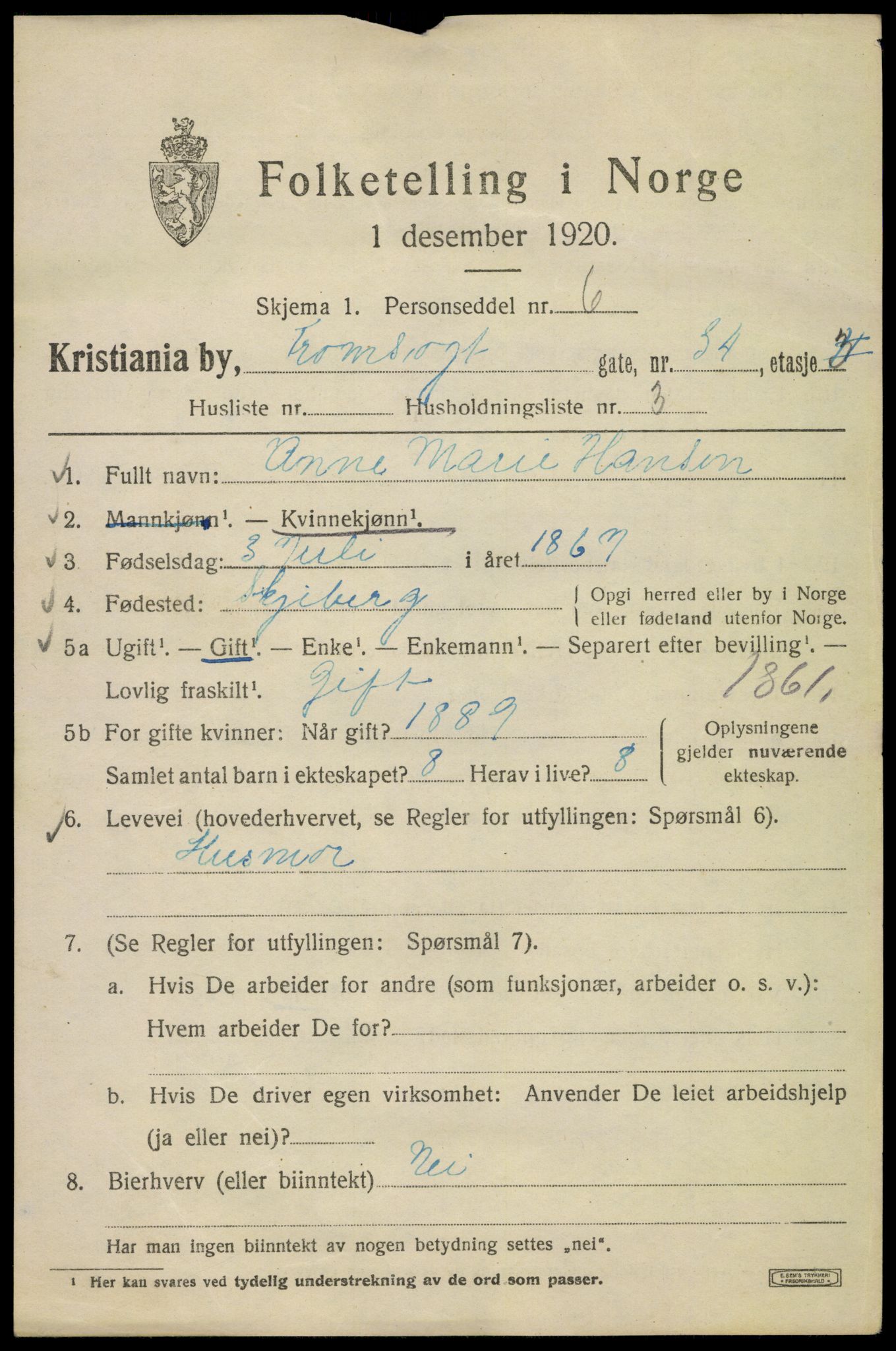 SAO, 1920 census for Kristiania, 1920, p. 598375