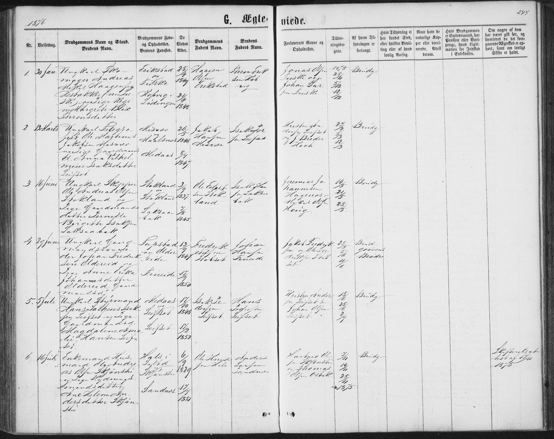 Ministerialprotokoller, klokkerbøker og fødselsregistre - Nordland, SAT/A-1459/852/L0739: Parish register (official) no. 852A09, 1866-1877, p. 245