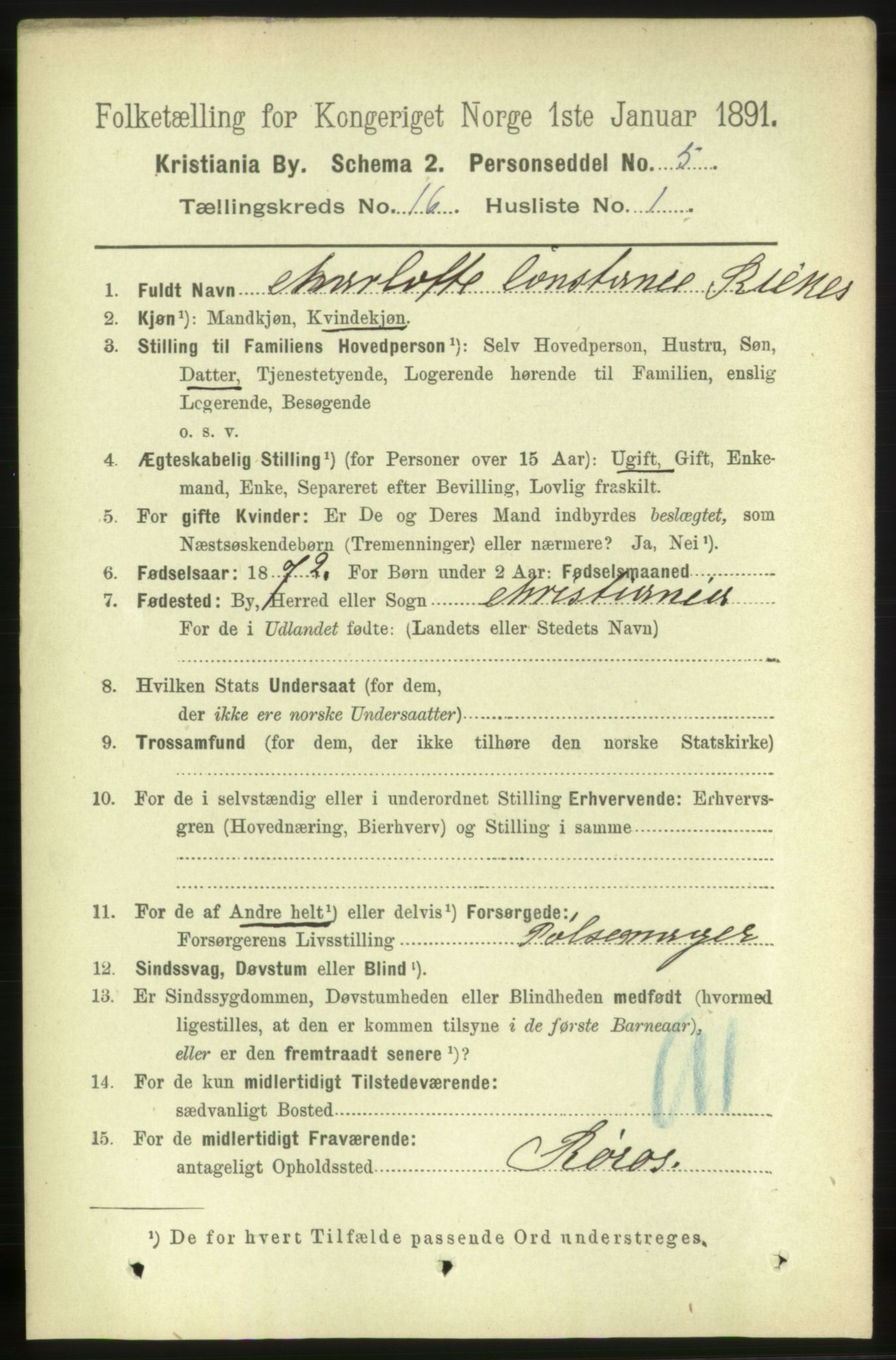 RA, 1891 census for 0301 Kristiania, 1891, p. 7104