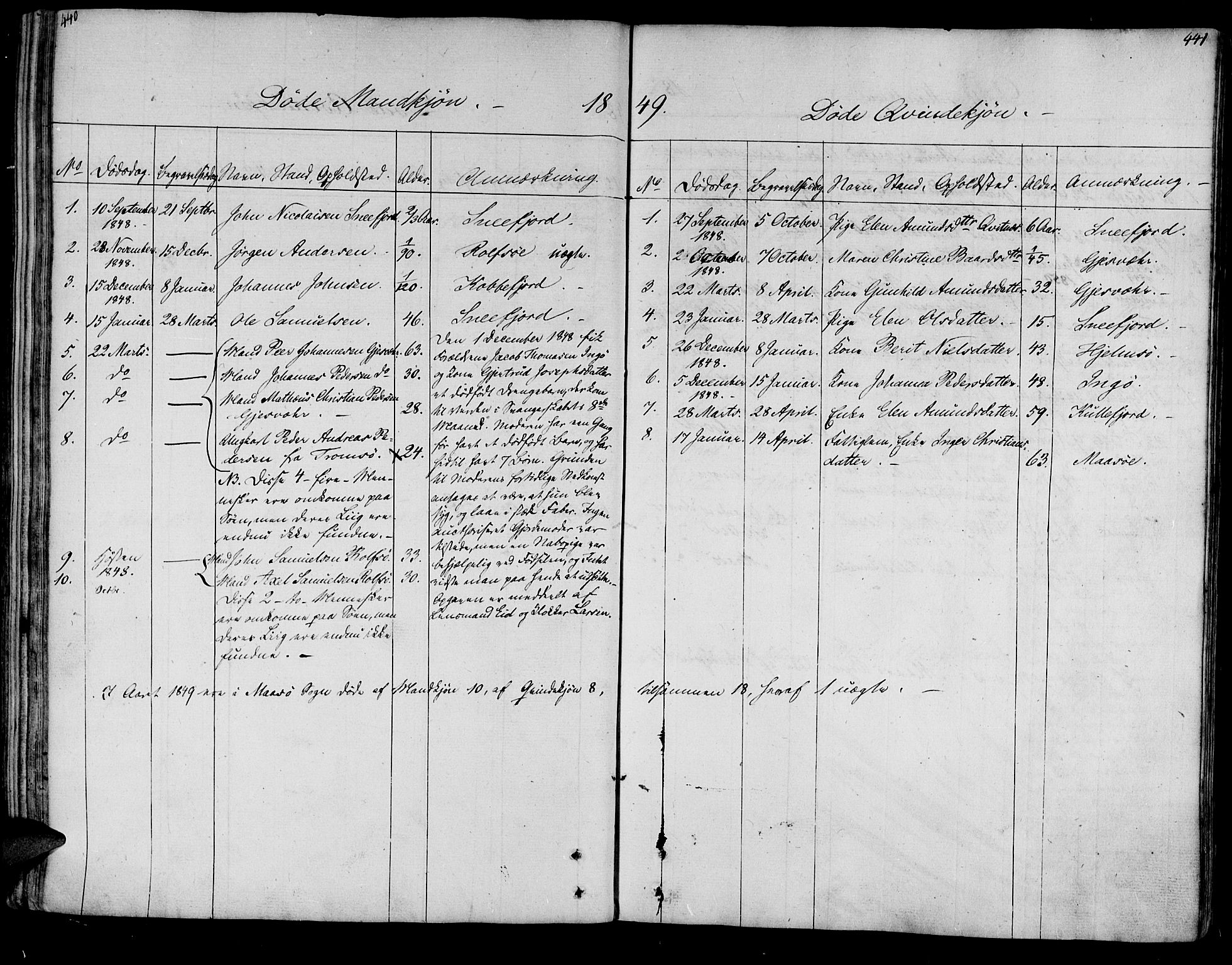 Måsøy sokneprestkontor, SATØ/S-1348/H/Ha/L0001kirke: Parish register (official) no. 1, 1806-1851, p. 440-441