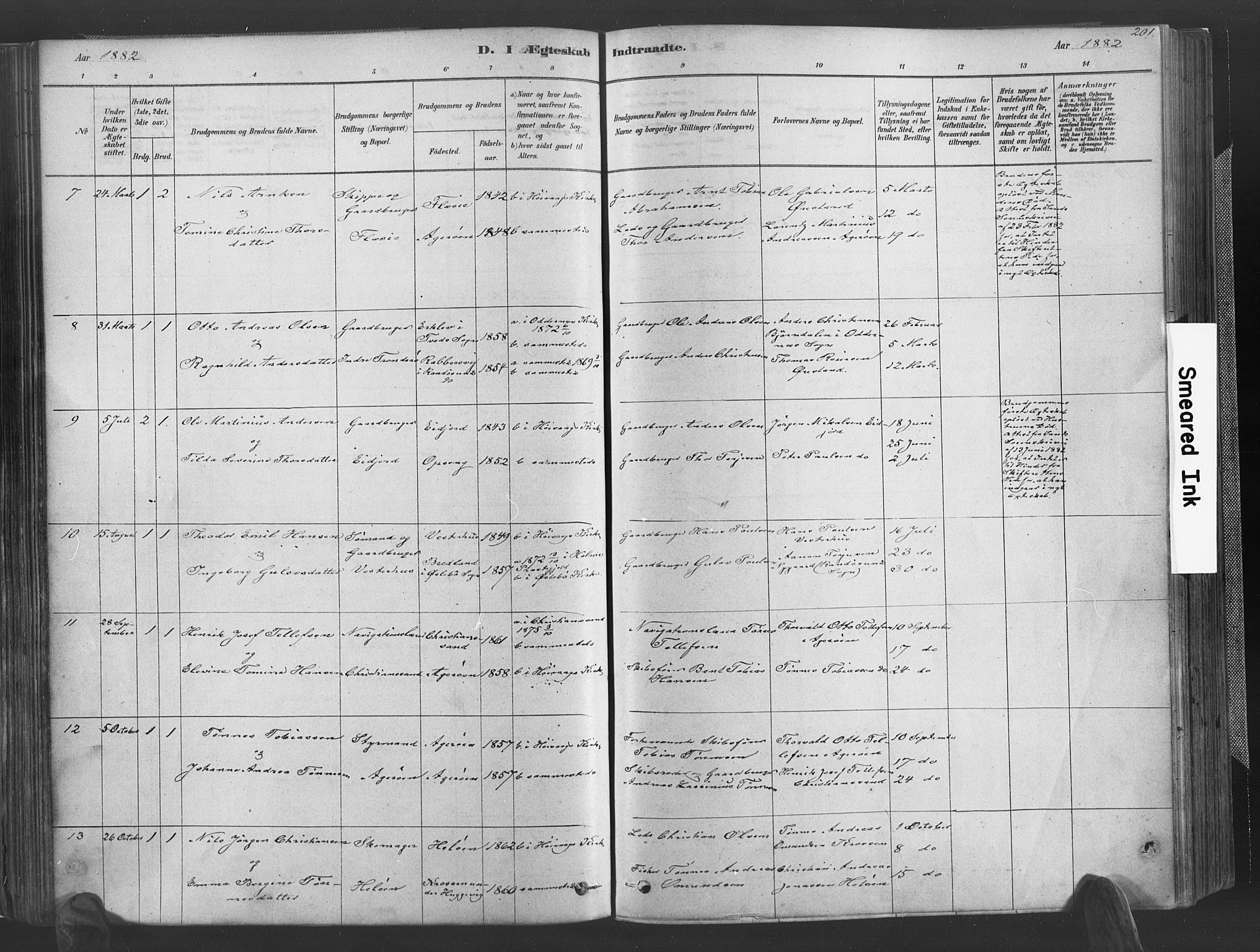 Høvåg sokneprestkontor, SAK/1111-0025/F/Fa/L0005: Parish register (official) no. A 5, 1878-1893, p. 201