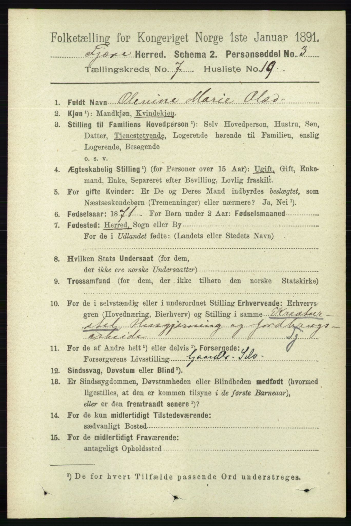 RA, 1891 census for 0923 Fjære, 1891, p. 3329