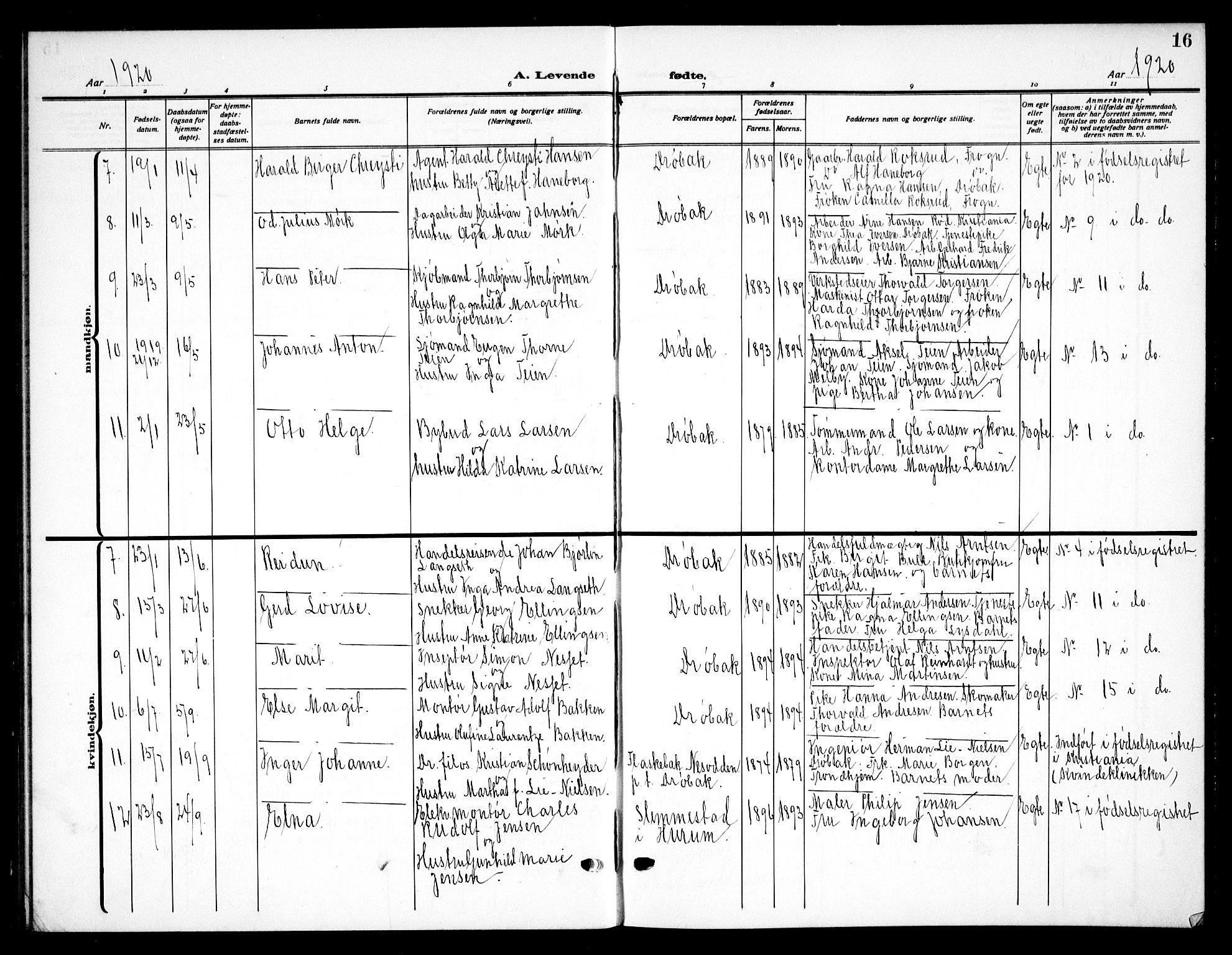 Drøbak prestekontor Kirkebøker, AV/SAO-A-10142a/G/Ga/L0002: Parish register (copy) no. I 2, 1917-1932, p. 16