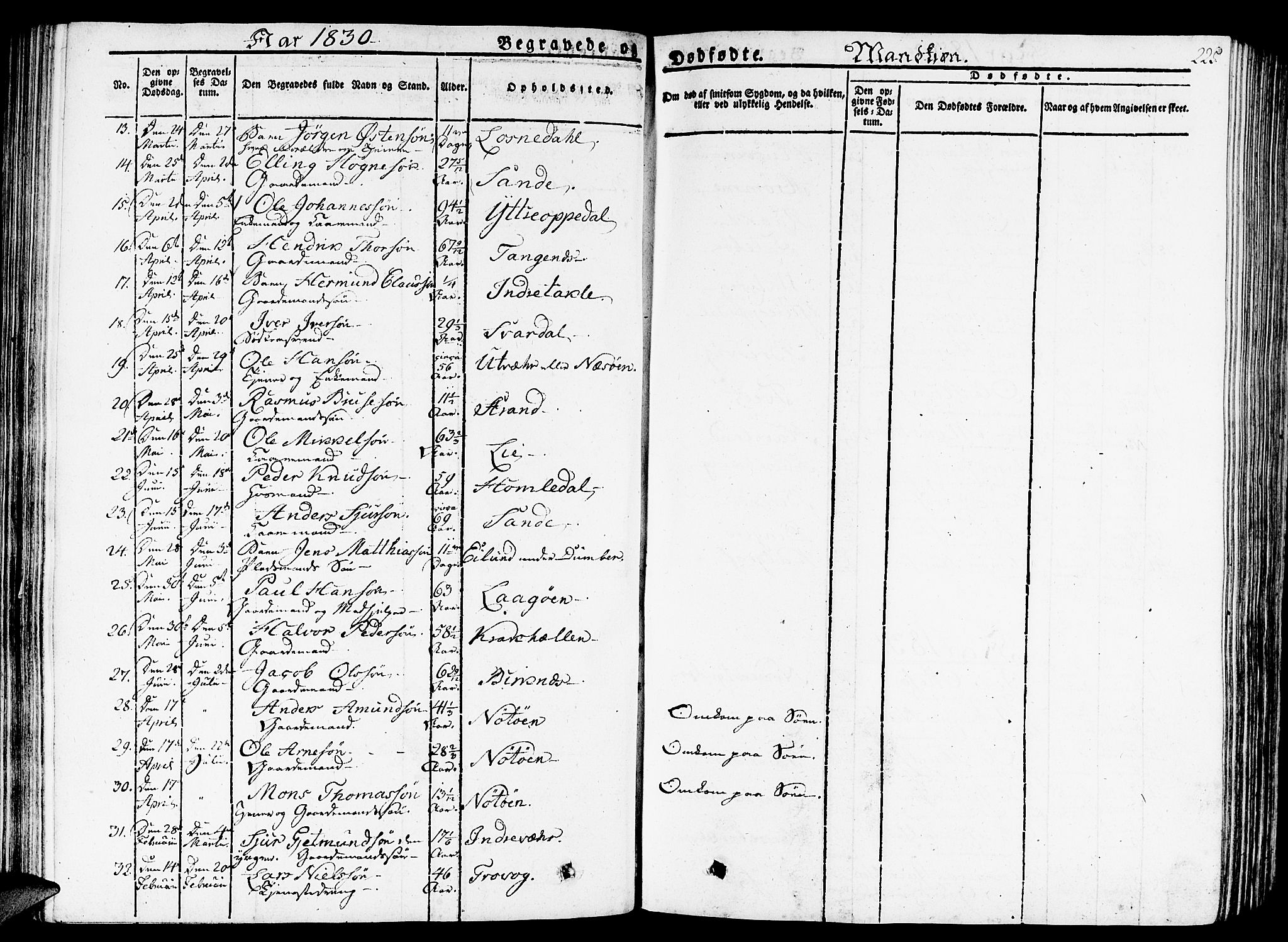 Gulen sokneprestembete, SAB/A-80201/H/Haa/Haaa/L0019: Parish register (official) no. A 19, 1826-1836, p. 225