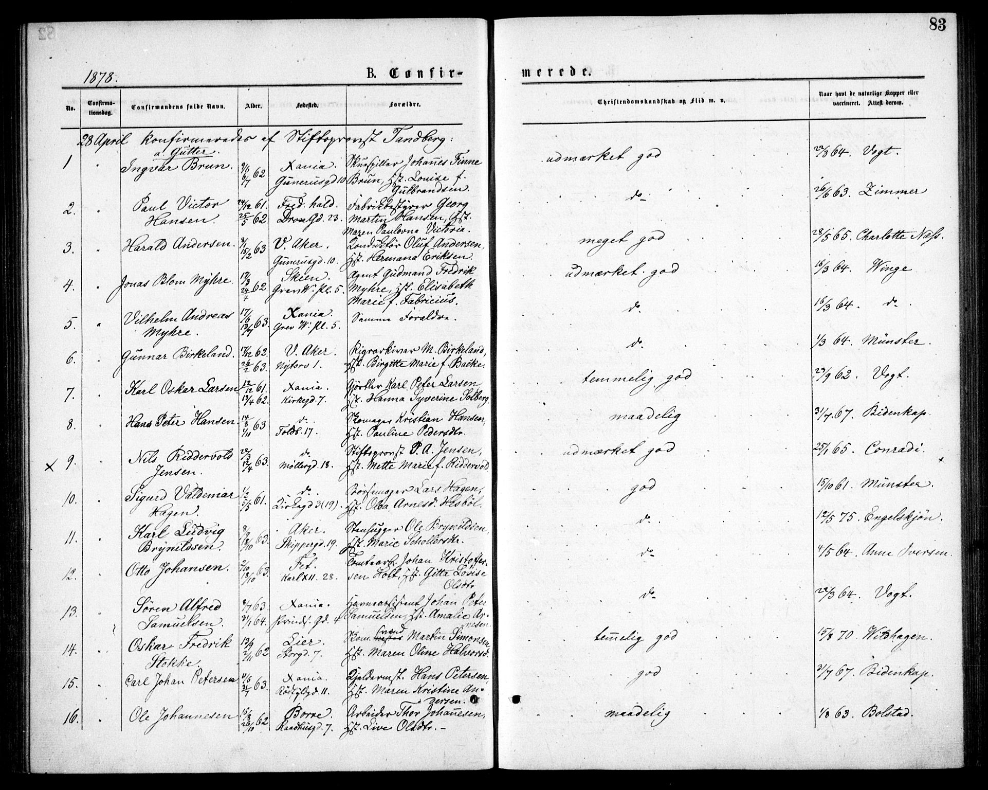 Oslo domkirke Kirkebøker, SAO/A-10752/F/Fa/L0018: Parish register (official) no. 18, 1872-1886, p. 83