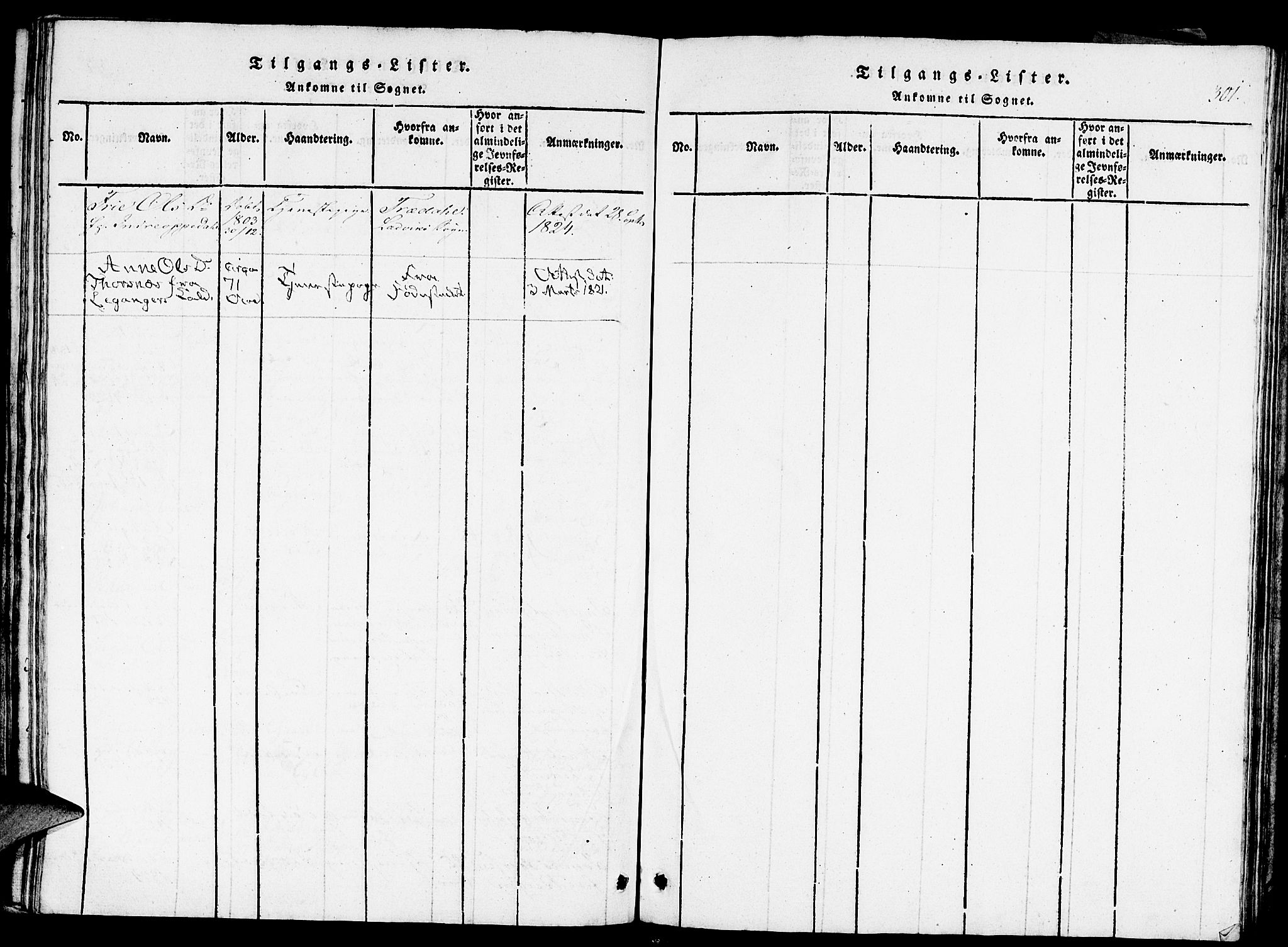 Gulen sokneprestembete, AV/SAB-A-80201/H/Haa/Haaa/L0018: Parish register (official) no. A 18, 1816-1825, p. 301