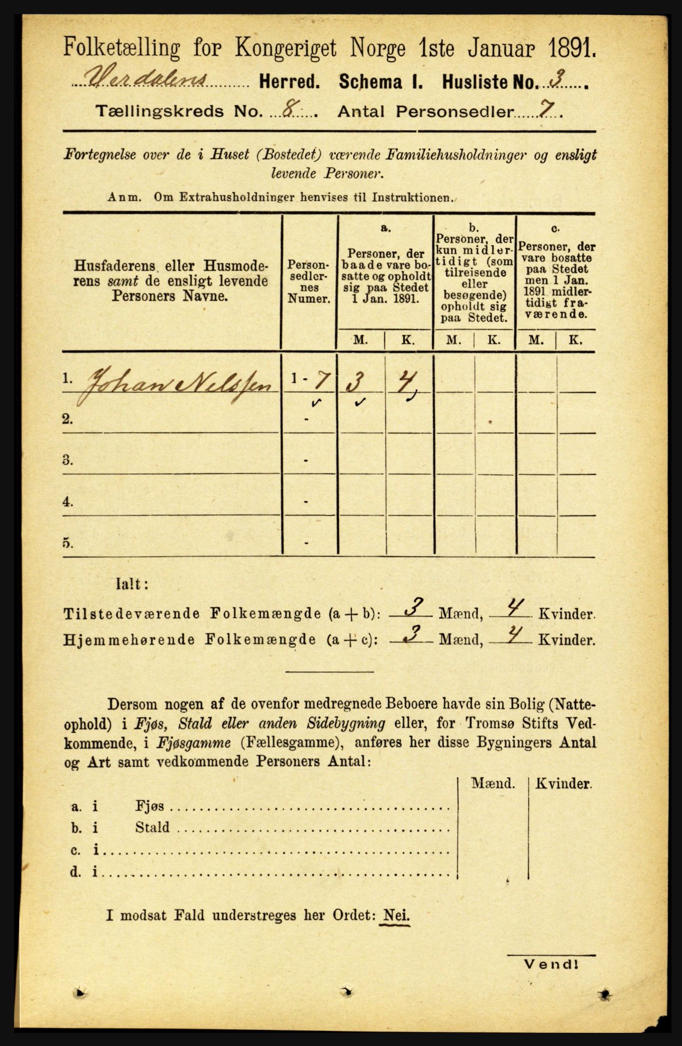 RA, 1891 census for 1721 Verdal, 1891, p. 4337