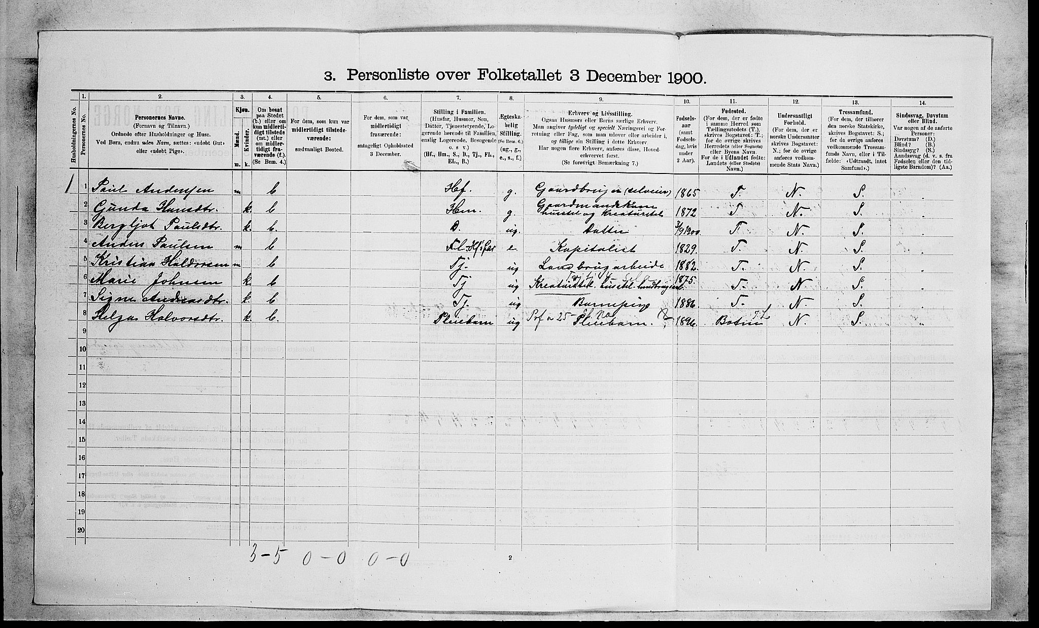 RA, 1900 census for Ramnes, 1900, p. 1029