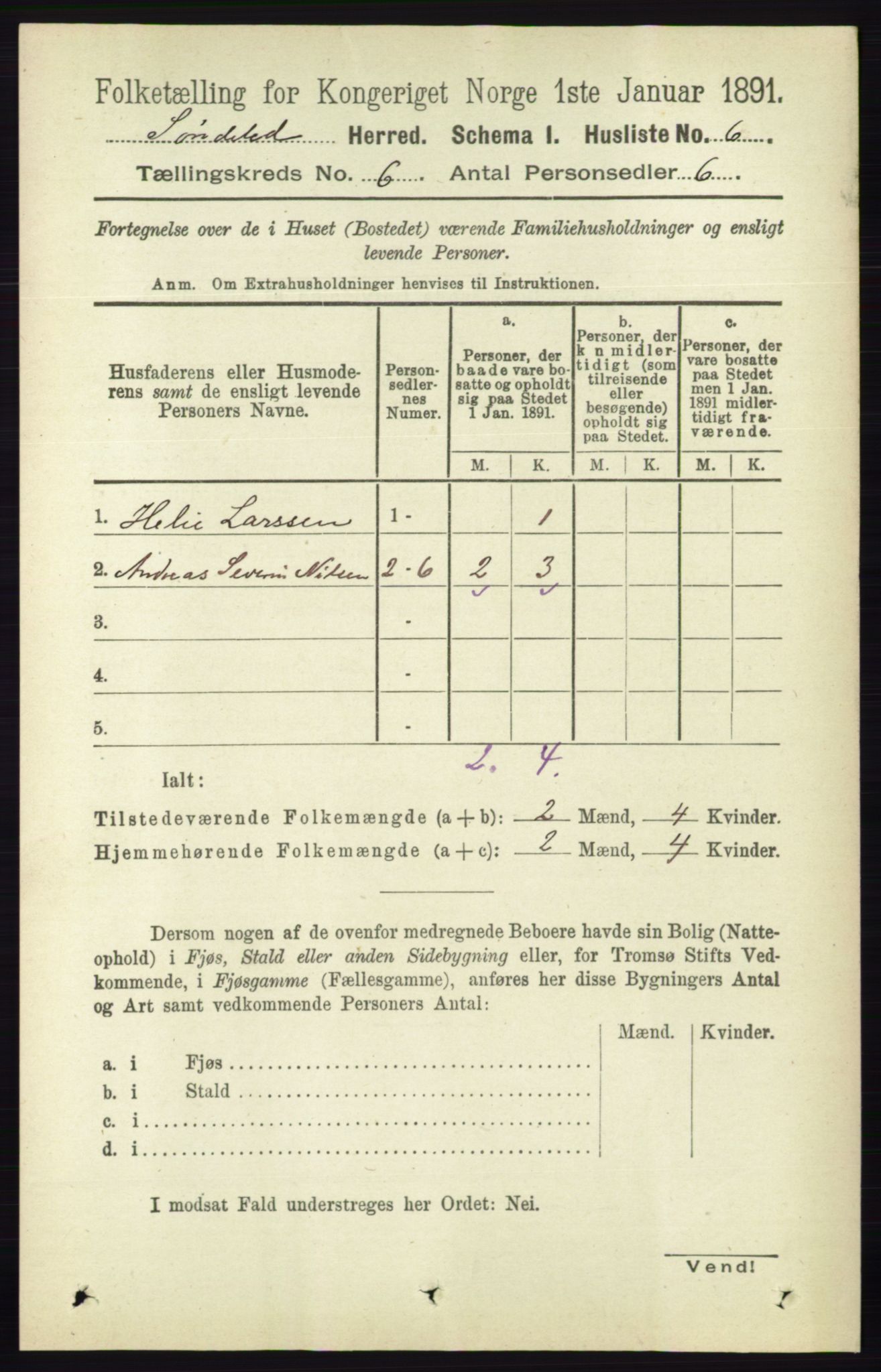 RA, 1891 census for 0913 Søndeled, 1891, p. 1747