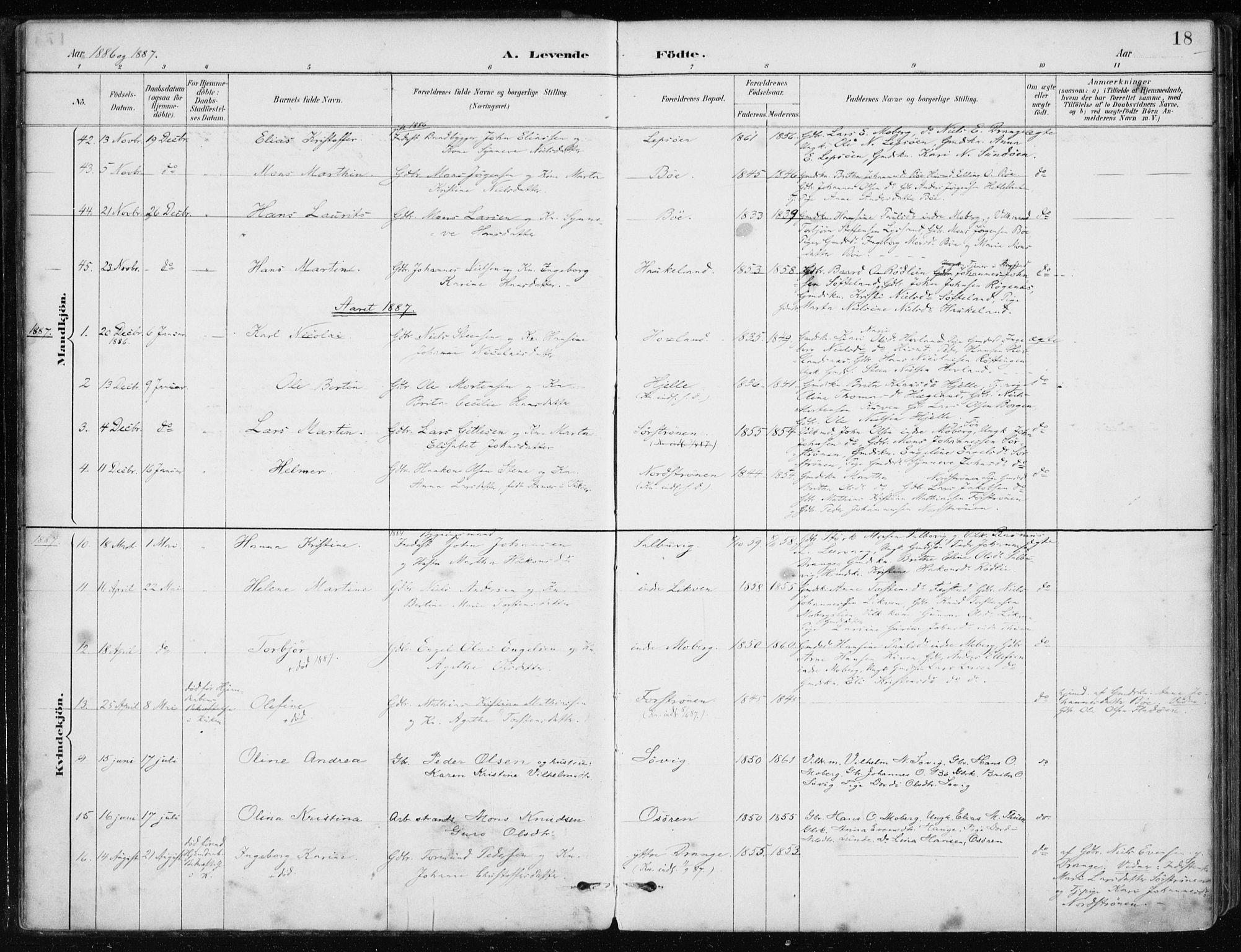 Os sokneprestembete, SAB/A-99929: Parish register (official) no. B 1, 1885-1902, p. 18