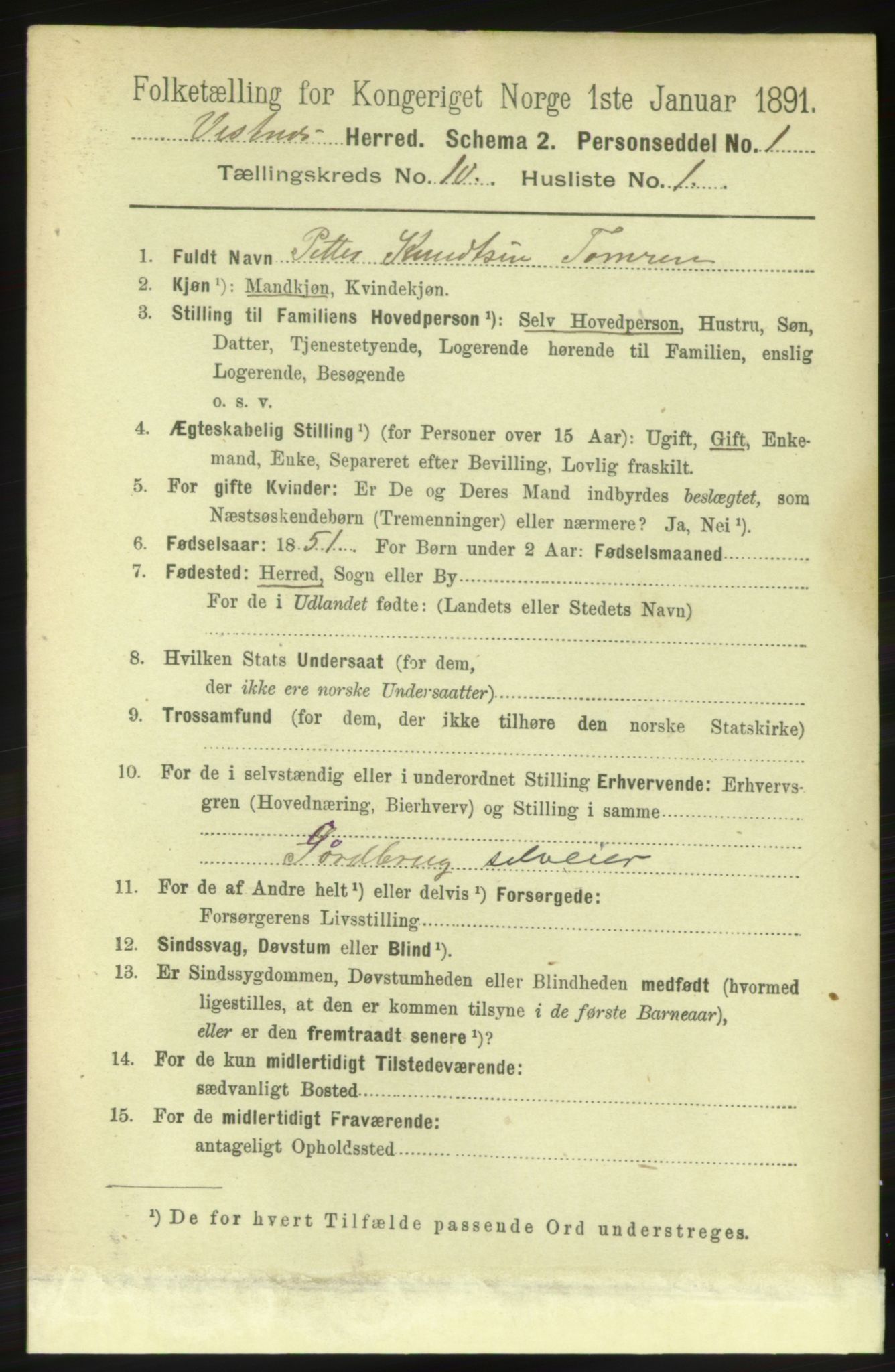 RA, 1891 census for 1535 Vestnes, 1891, p. 3683