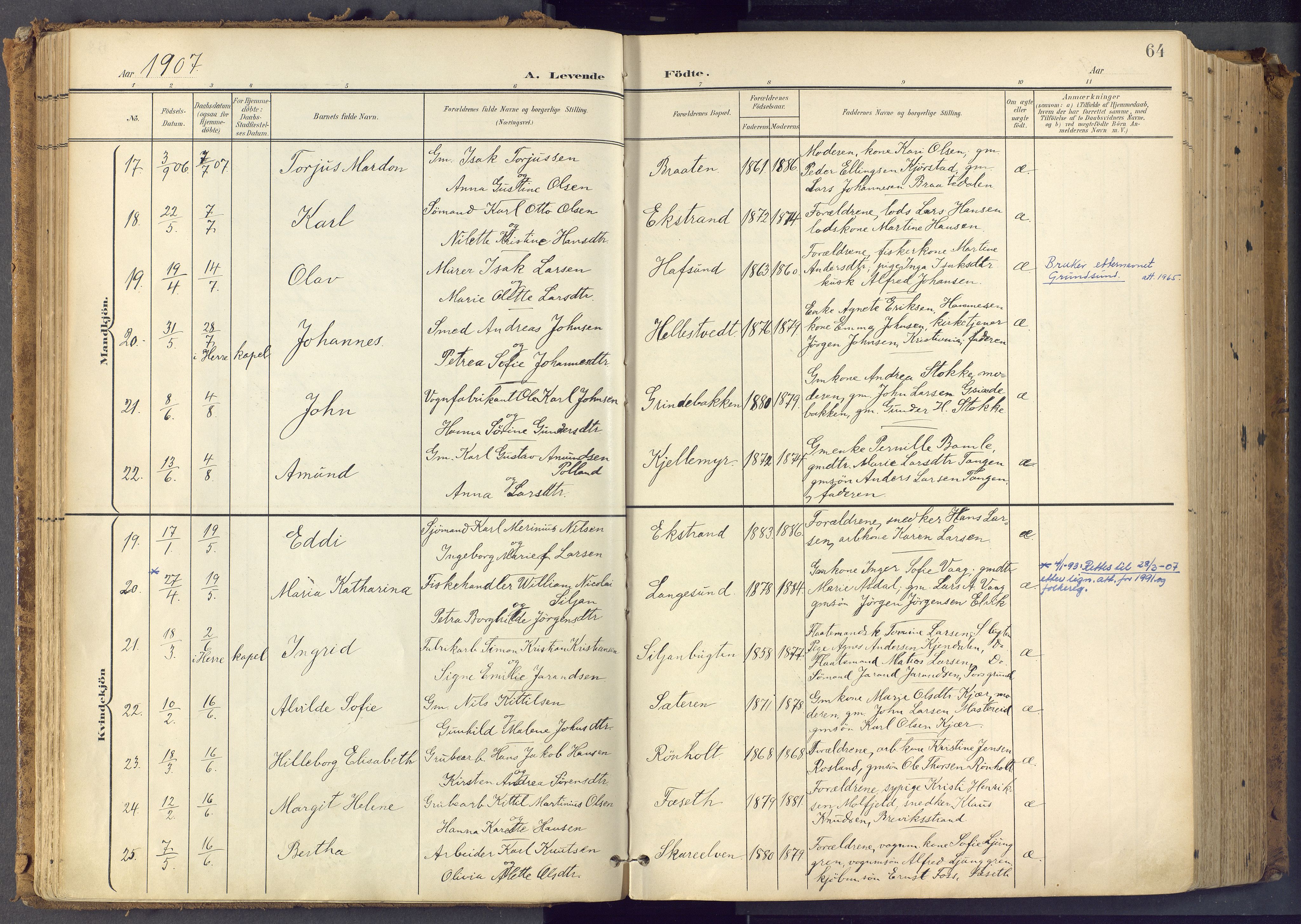 Bamble kirkebøker, AV/SAKO-A-253/F/Fa/L0009: Parish register (official) no. I 9, 1901-1917, p. 64