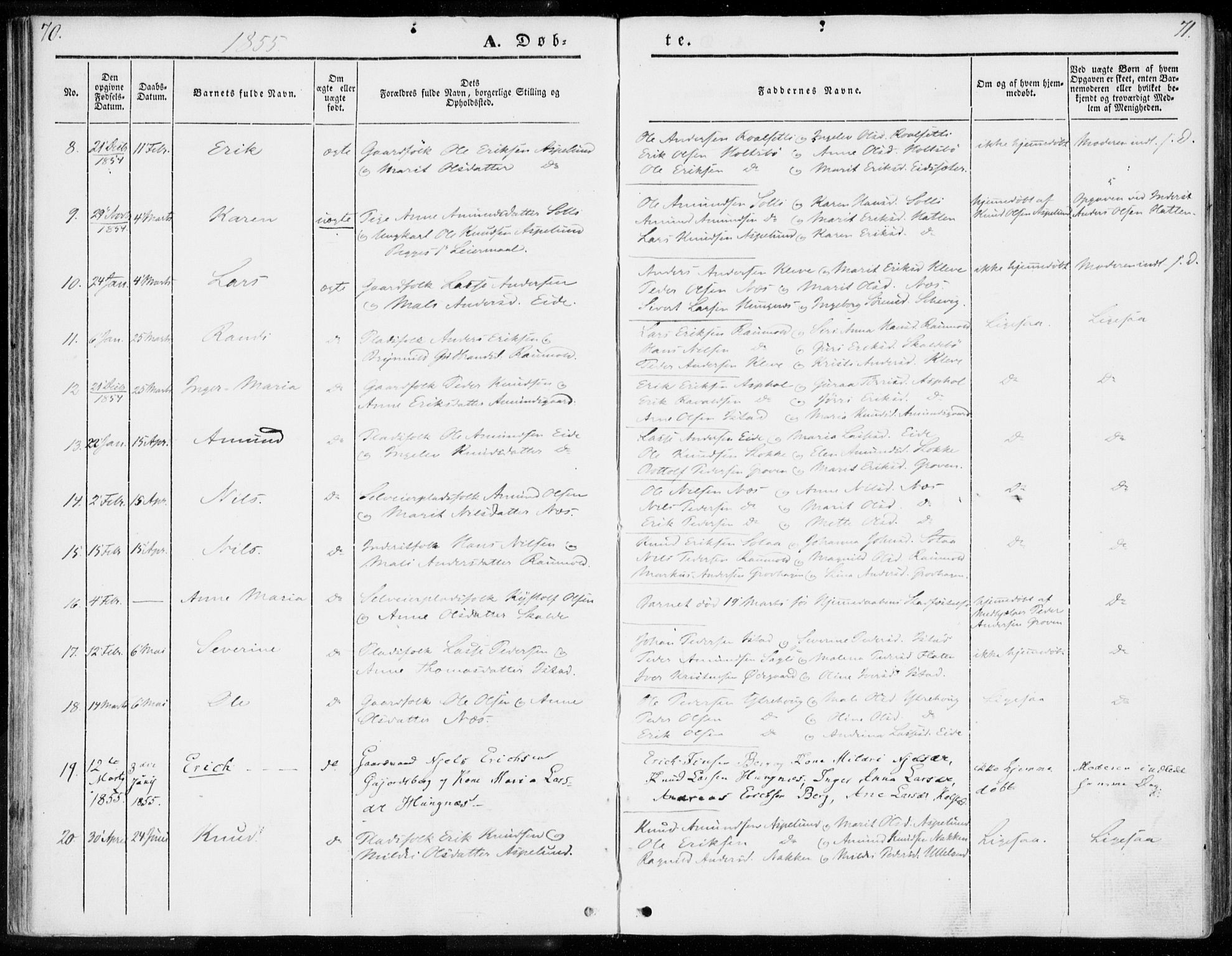 Ministerialprotokoller, klokkerbøker og fødselsregistre - Møre og Romsdal, AV/SAT-A-1454/557/L0680: Parish register (official) no. 557A02, 1843-1869, p. 70-71