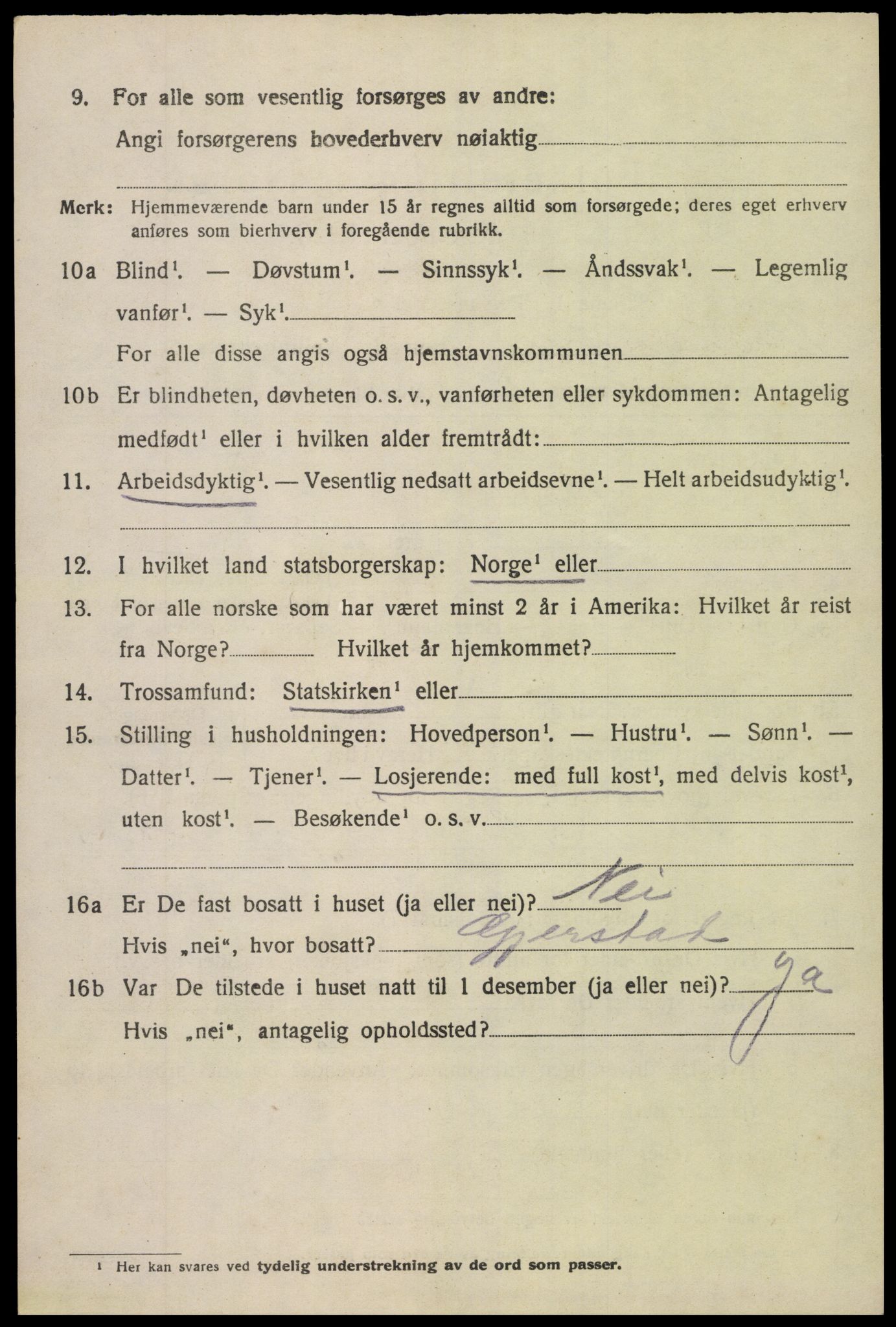 SAK, 1920 census for Vegårshei, 1920, p. 3685