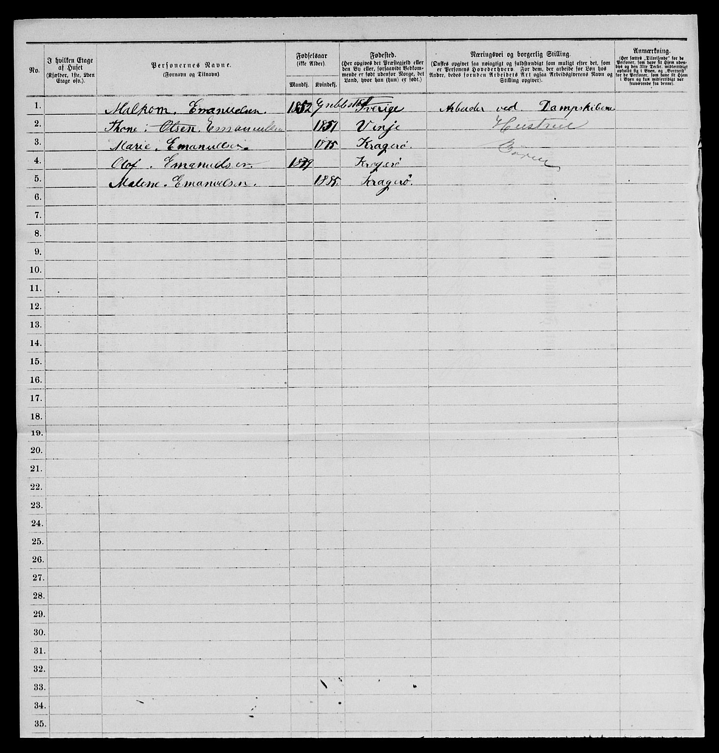 SAKO, 1885 census for 0801 Kragerø, 1885, p. 929