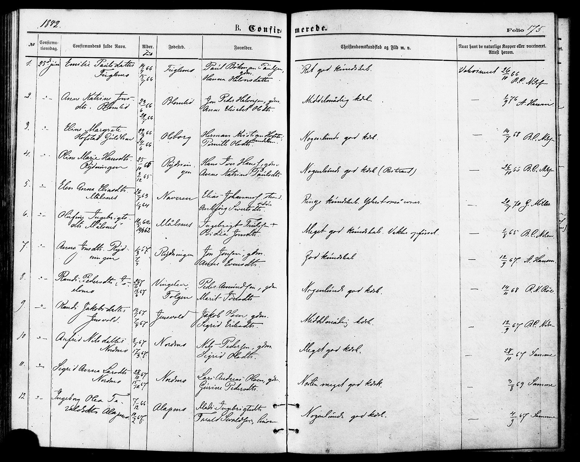 Målselv sokneprestembete, AV/SATØ-S-1311/G/Ga/Gaa/L0005kirke: Parish register (official) no. 5, 1872-1884, p. 175