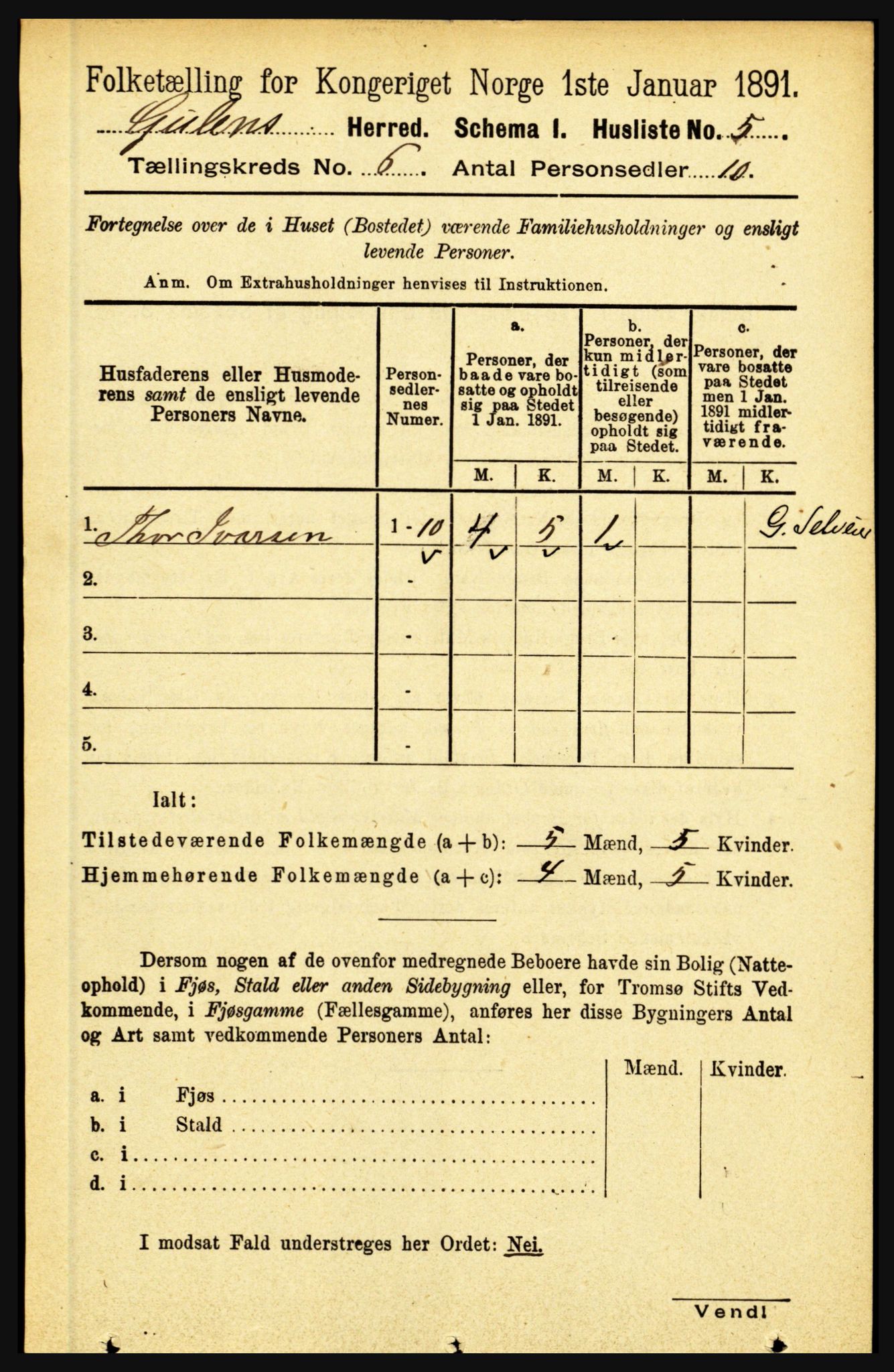 RA, 1891 census for 1411 Gulen, 1891, p. 1893