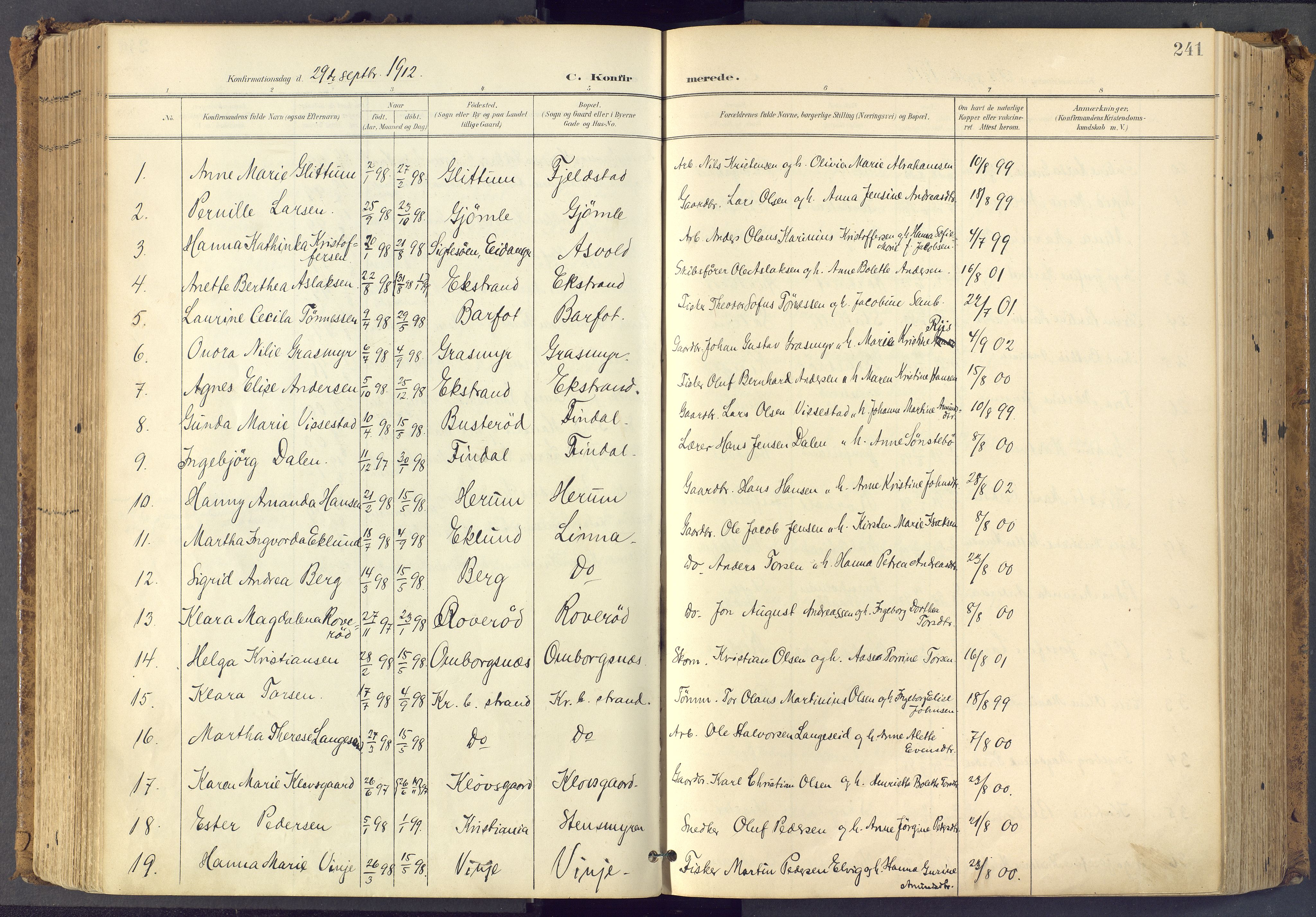 Bamble kirkebøker, SAKO/A-253/F/Fa/L0009: Parish register (official) no. I 9, 1901-1917, p. 241