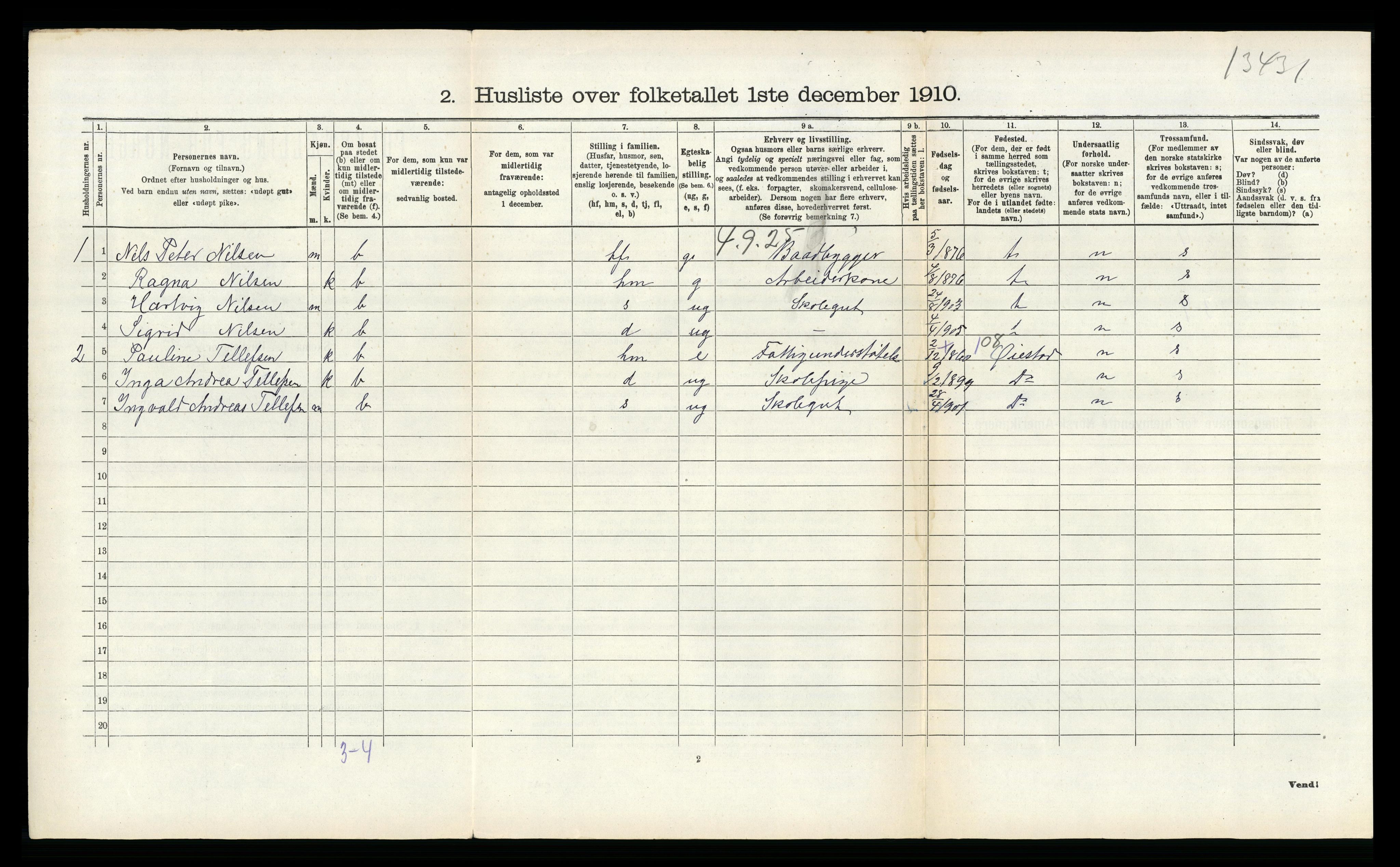 RA, 1910 census for Hisøy, 1910, p. 290