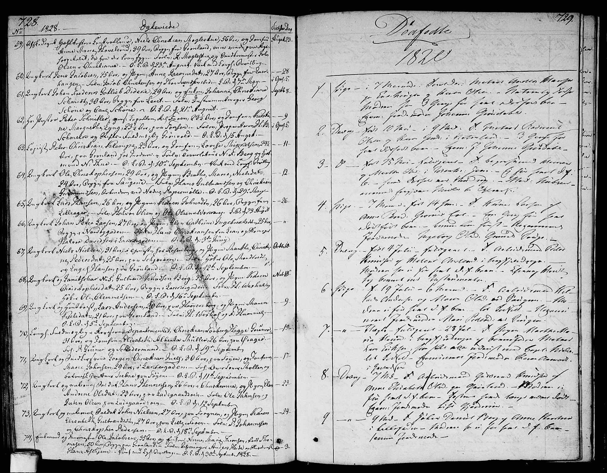 Aker prestekontor kirkebøker, SAO/A-10861/F/L0012: Parish register (official) no. 12, 1819-1828, p. 728-729