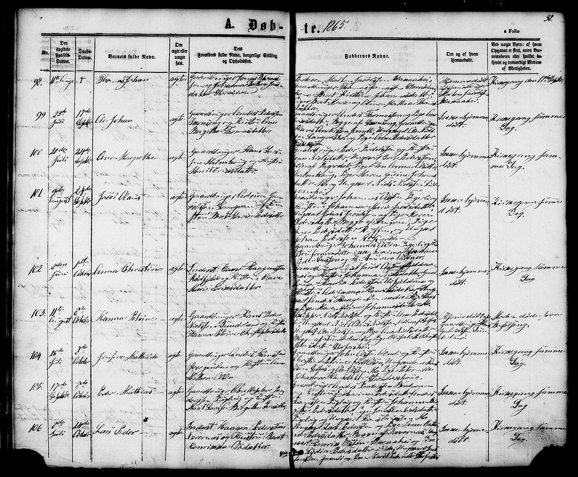 Ministerialprotokoller, klokkerbøker og fødselsregistre - Nordland, AV/SAT-A-1459/827/L0393: Parish register (official) no. 827A05, 1863-1883, p. 38