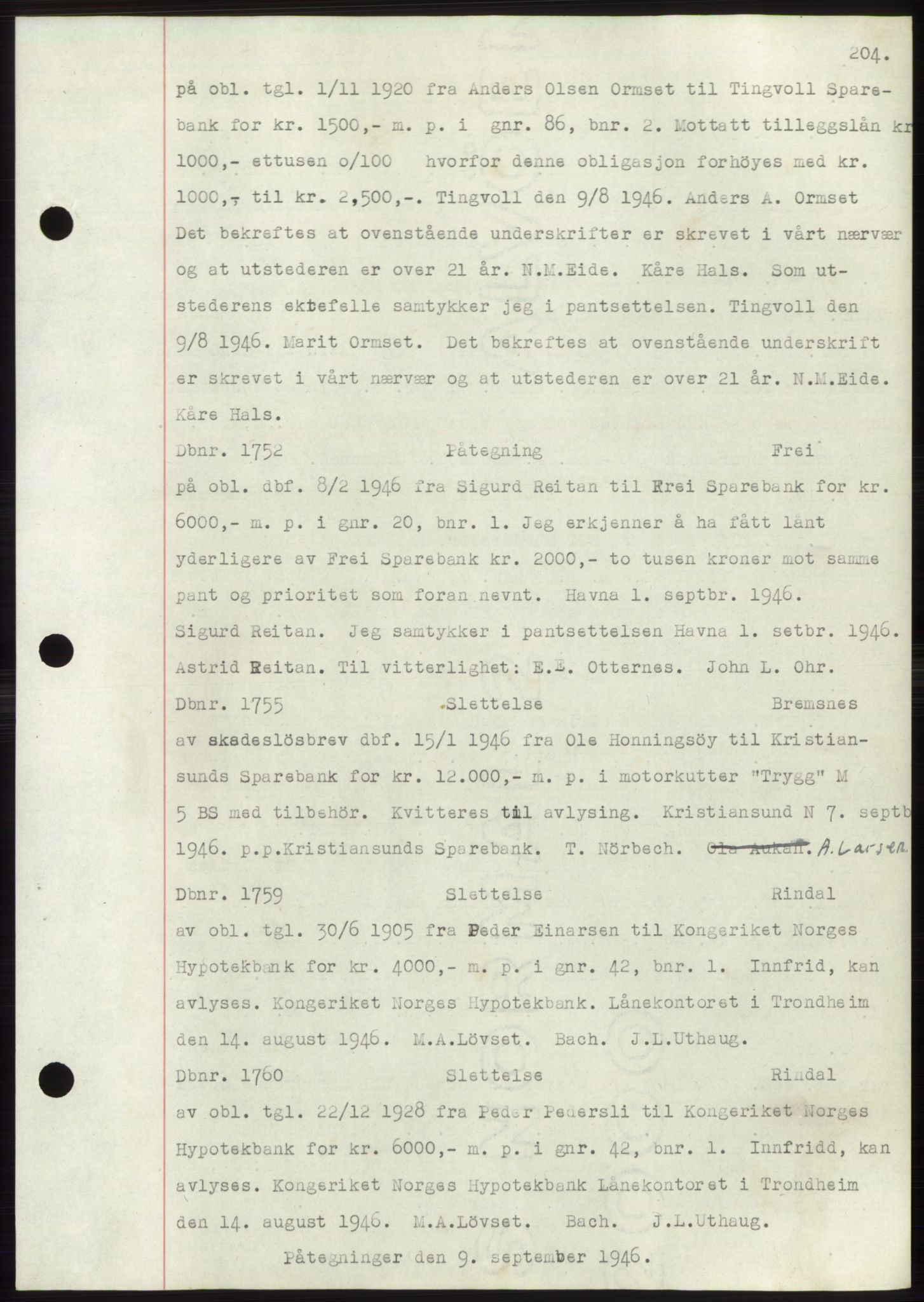 Nordmøre sorenskriveri, SAT/A-4132/1/2/2Ca: Mortgage book no. C82b, 1946-1951, Diary no: : 1752/1946