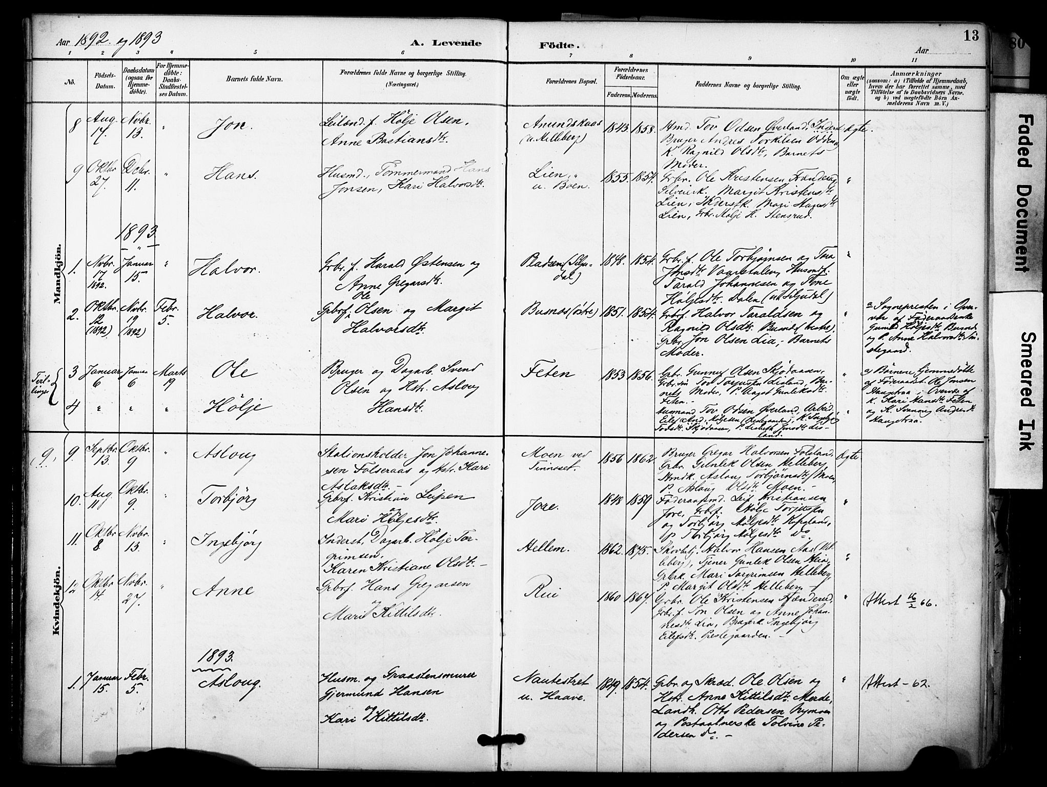 Gransherad kirkebøker, SAKO/A-267/F/Fa/L0005: Parish register (official) no. I 5, 1887-1916, p. 13