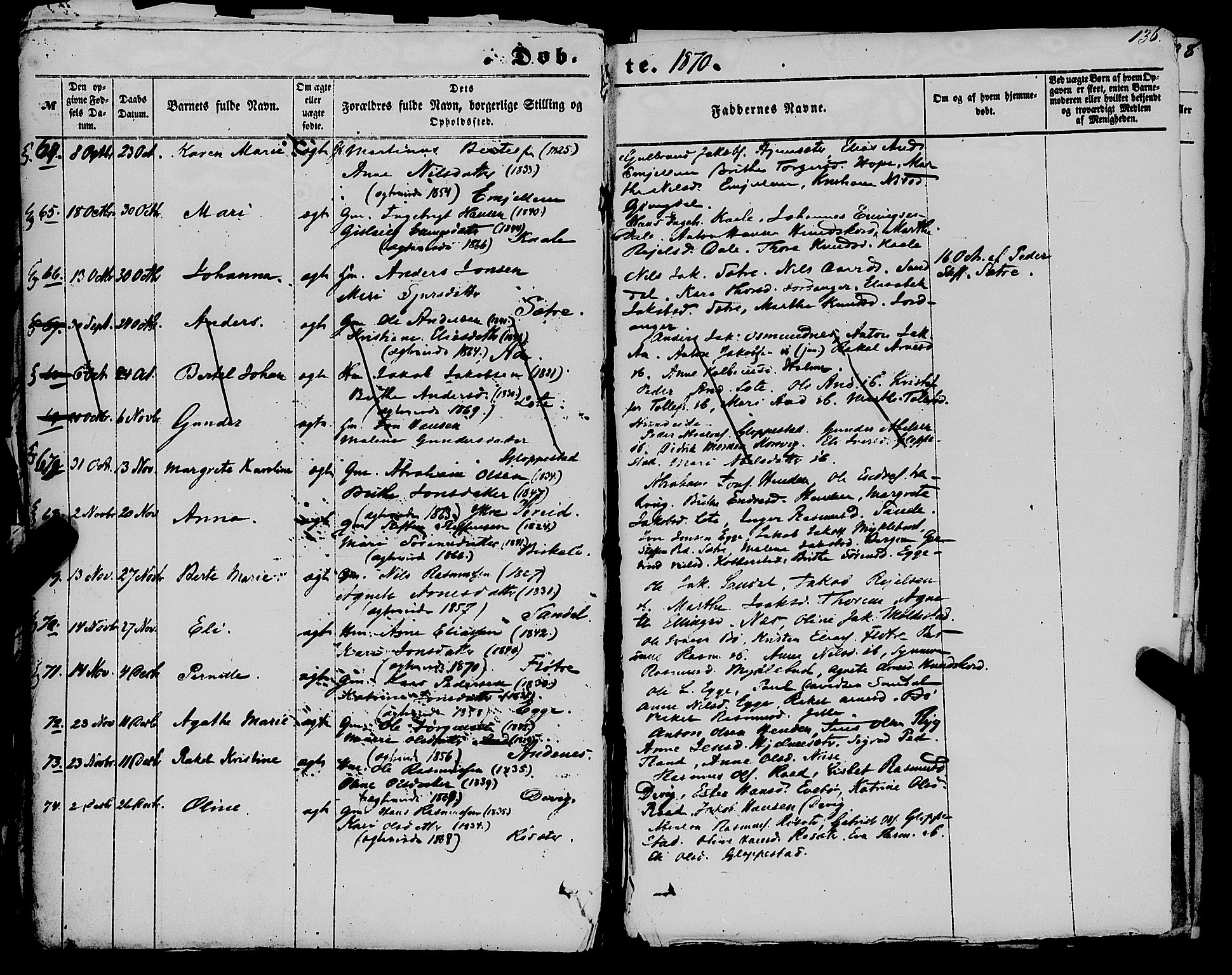 Gloppen sokneprestembete, AV/SAB-A-80101/H/Haa/Haaa/L0009: Parish register (official) no. A 9, 1855-1870, p. 136