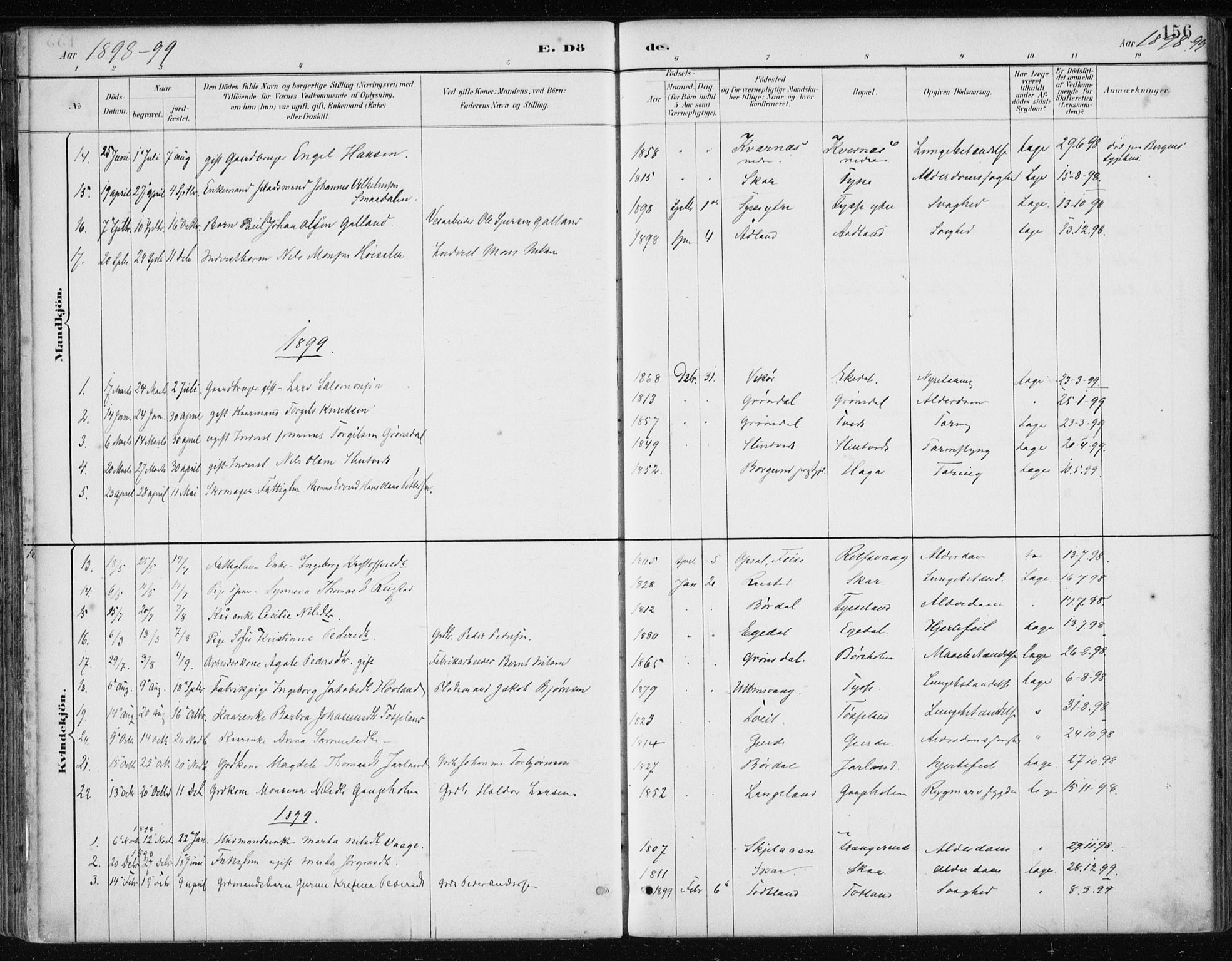 Samnanger Sokneprestembete, AV/SAB-A-77501/H/Haa: Parish register (official) no. A 1, 1885-1901, p. 156