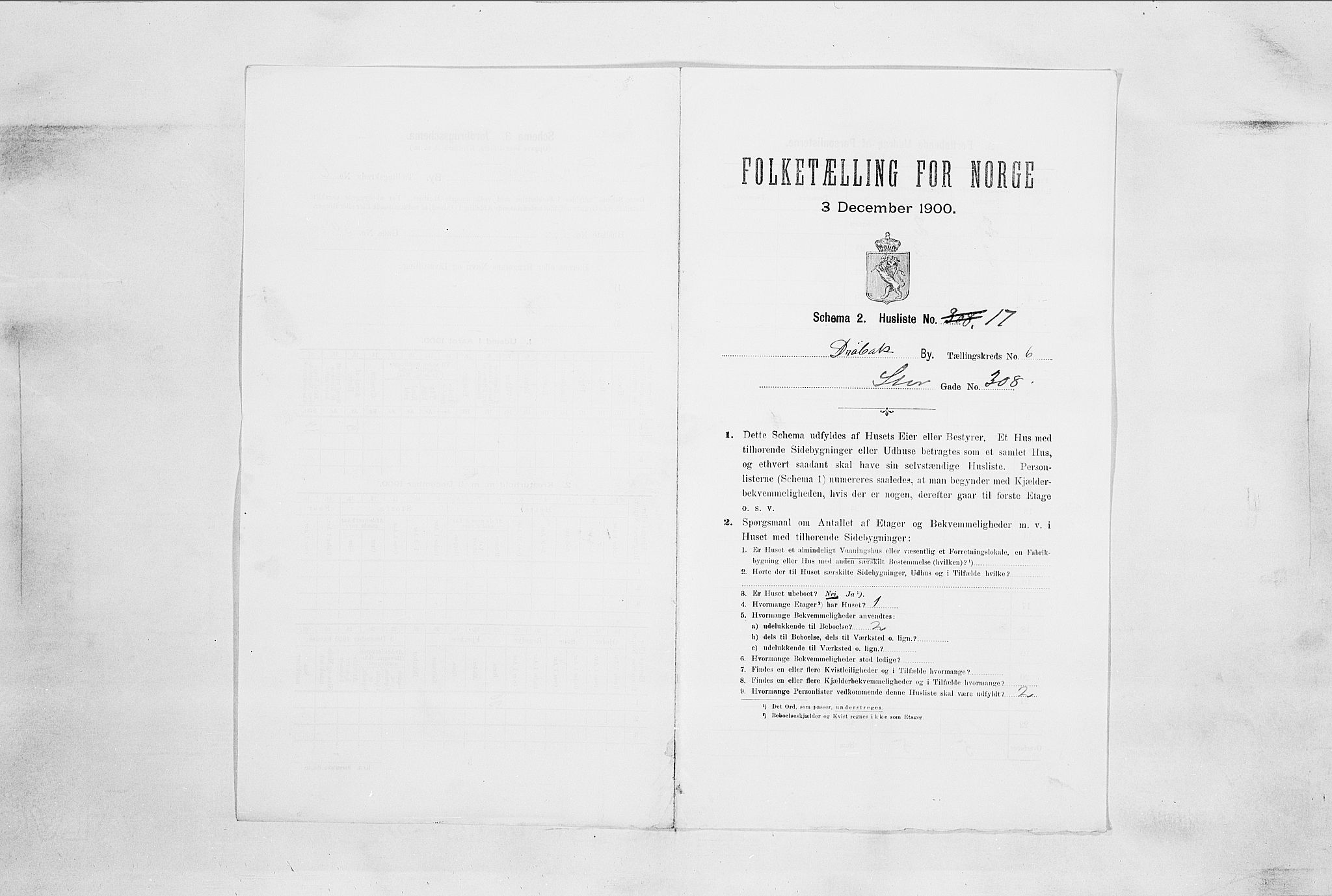 SAO, 1900 census for Drøbak, 1900