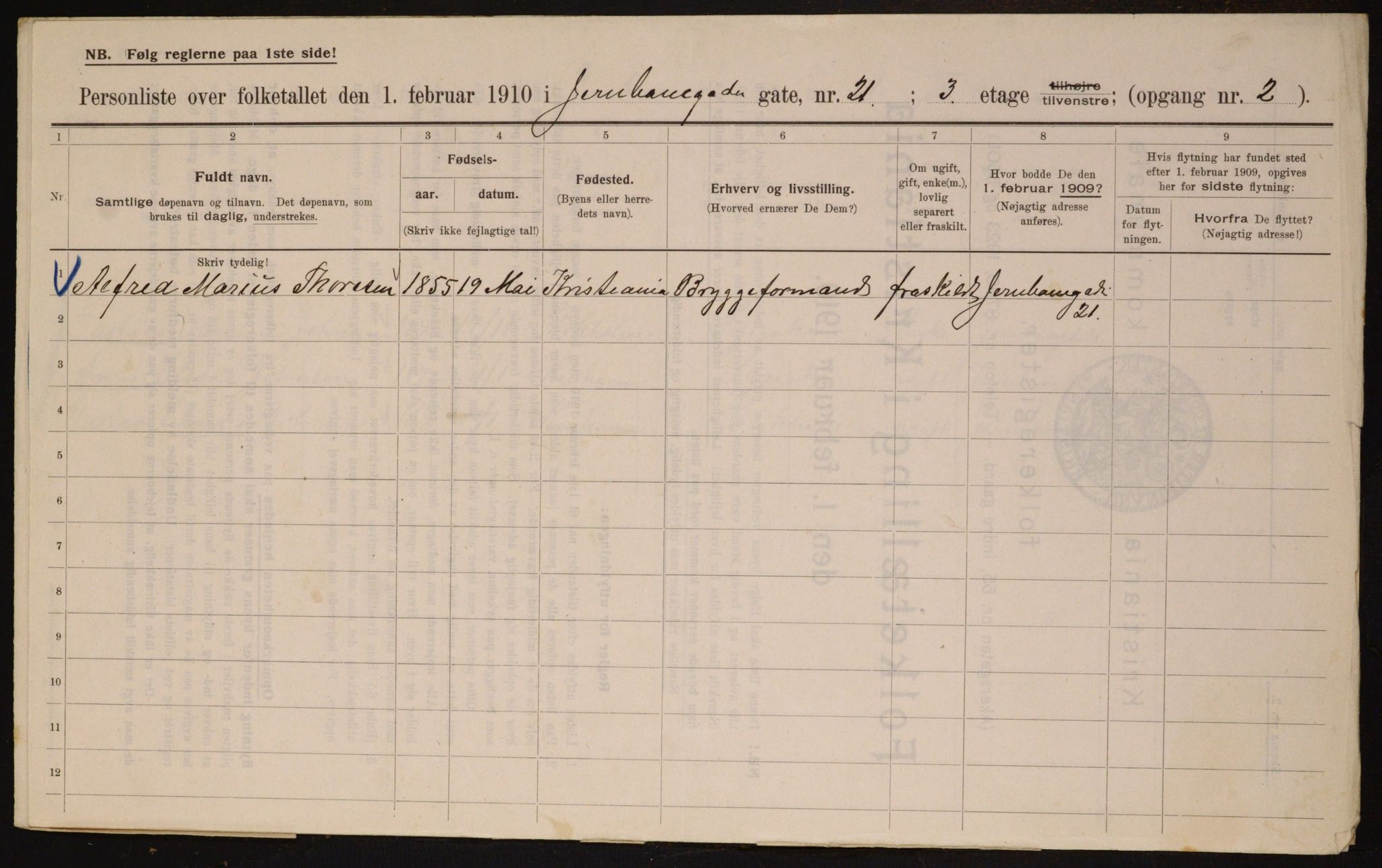 OBA, Municipal Census 1910 for Kristiania, 1910, p. 45592