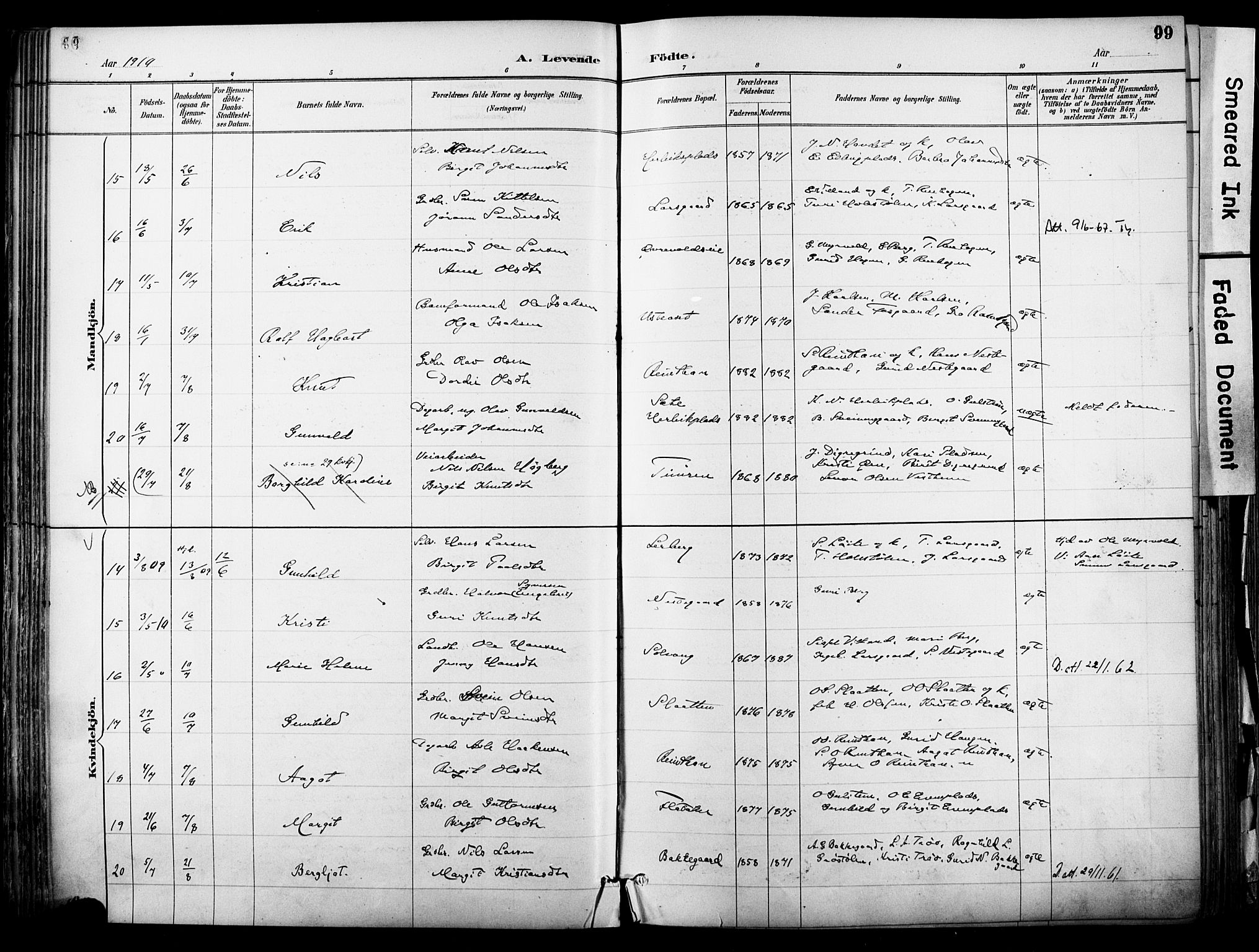 Hol kirkebøker, AV/SAKO-A-227/F/Fa/L0003: Parish register (official) no. I 3, 1887-1918, p. 99