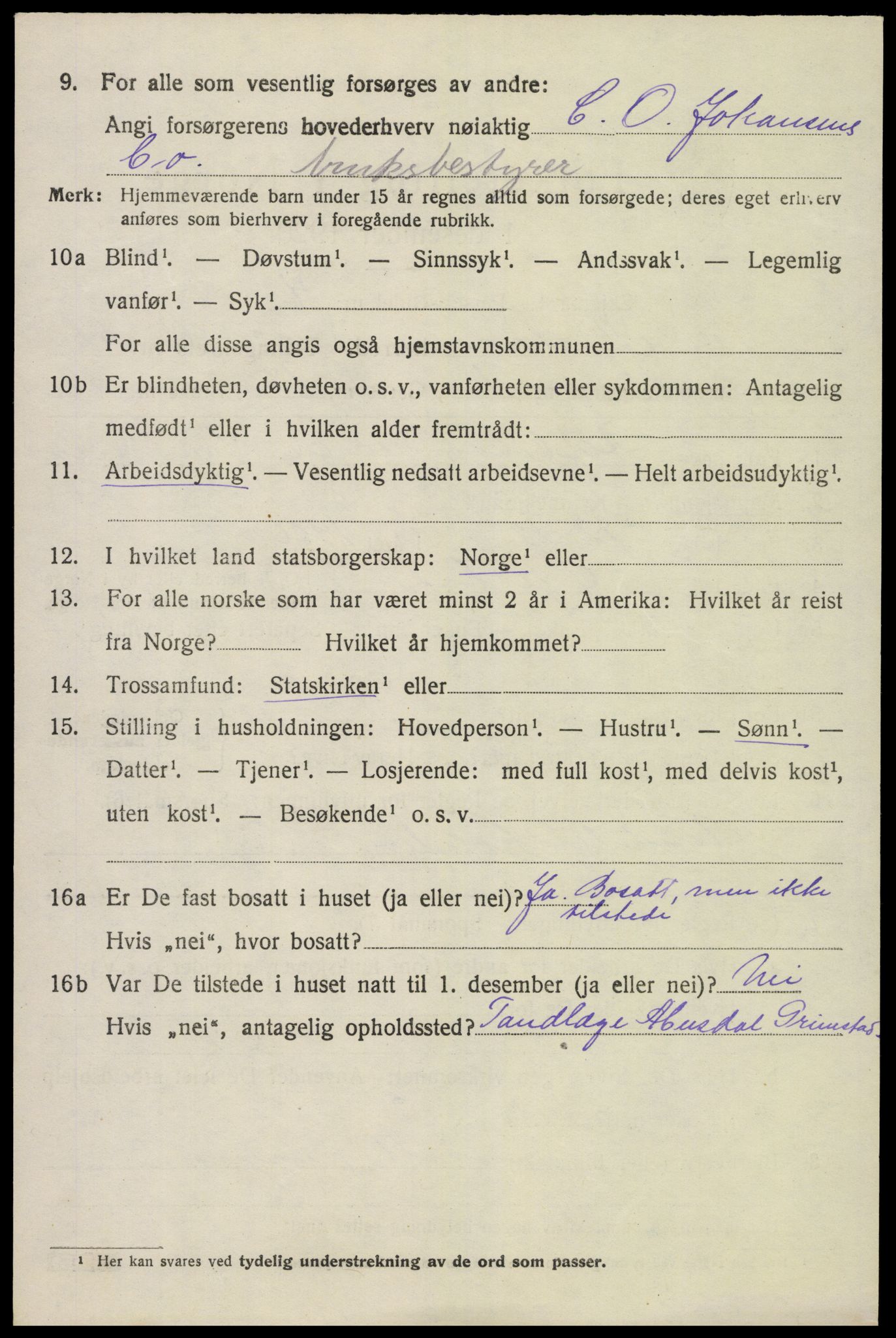SAK, 1920 census for Øyestad, 1920, p. 3689