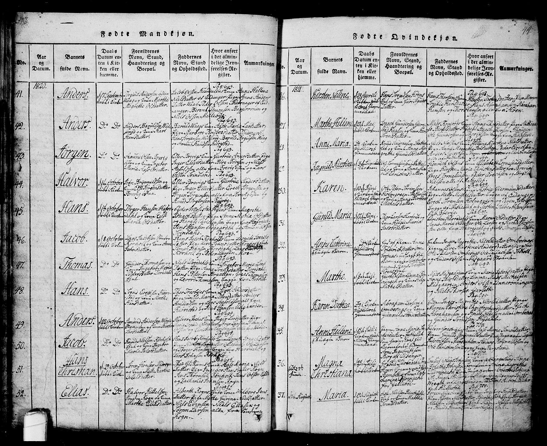 Bamble kirkebøker, SAKO/A-253/G/Ga/L0005: Parish register (copy) no. I 5, 1814-1855, p. 43-44