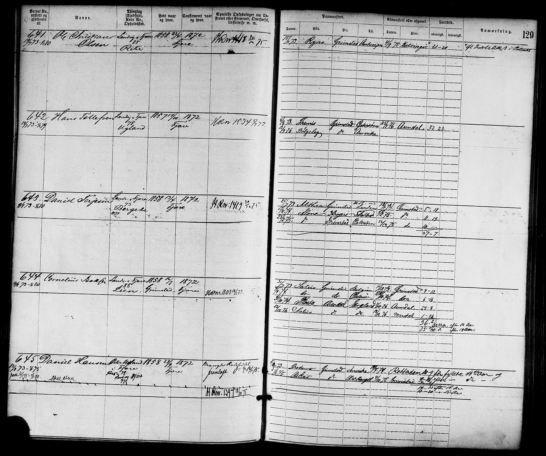 Grimstad mønstringskrets, SAK/2031-0013/F/Fa/L0001: Annotasjonsrulle nr 1-1920 med register, F-1, 1870-1892, p. 151