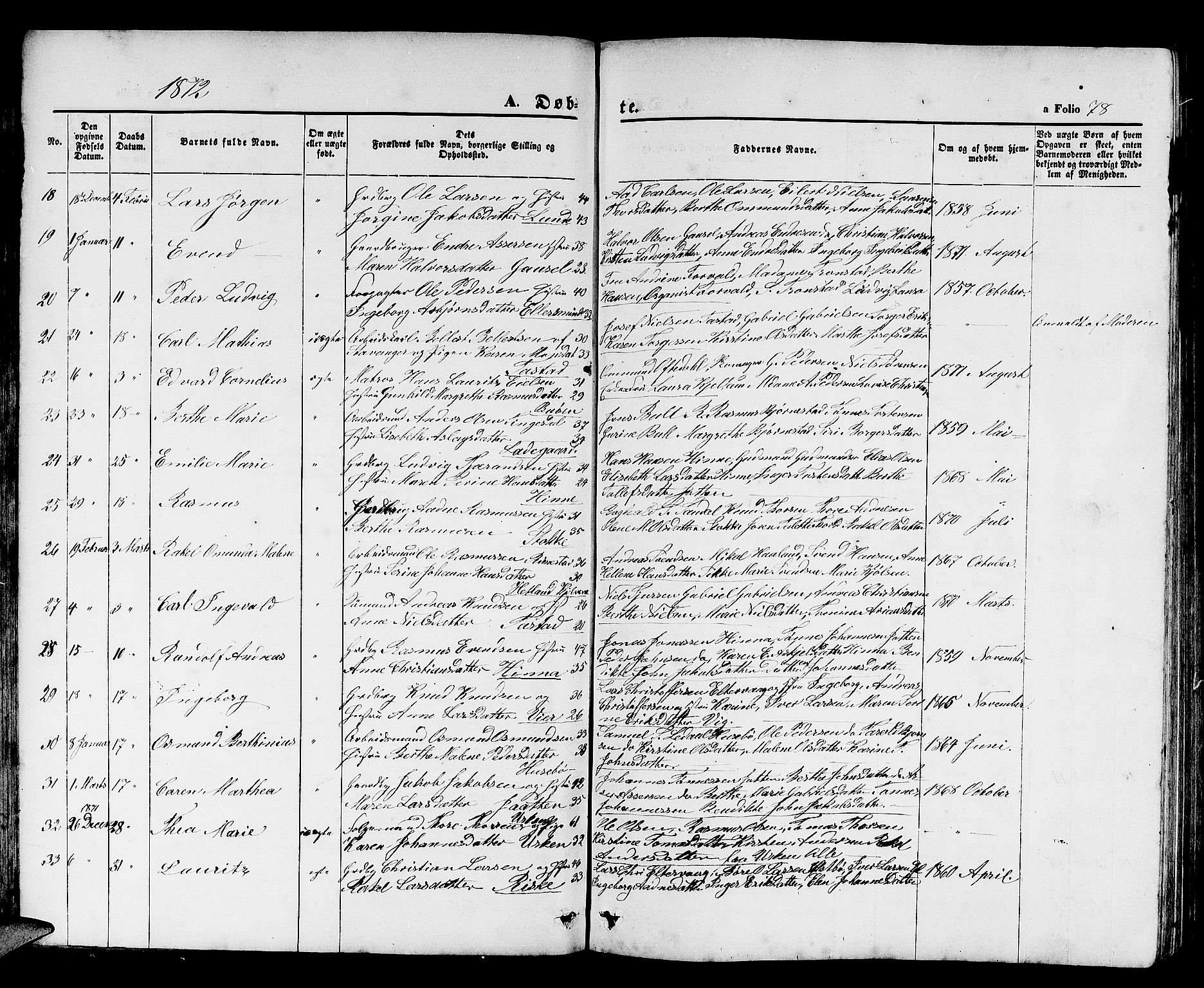 Hetland sokneprestkontor, SAST/A-101826/30/30BB/L0003: Parish register (copy) no. B 3, 1863-1877, p. 78