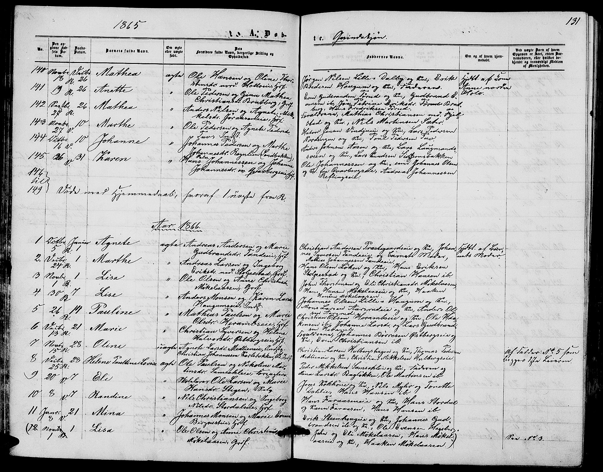 Ringsaker prestekontor, AV/SAH-PREST-014/L/La/L0007: Parish register (copy) no. 7, 1861-1869, p. 131