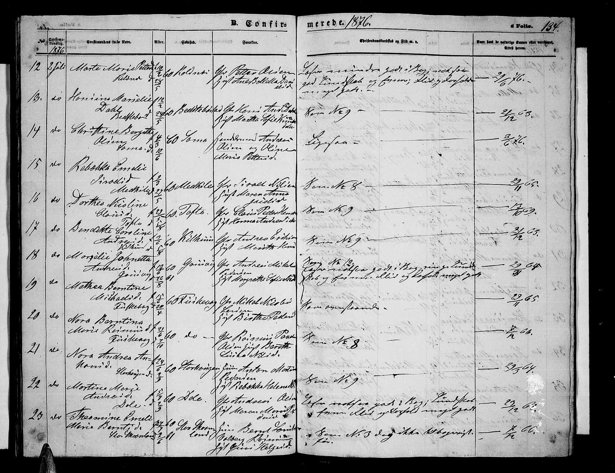 Trondenes sokneprestkontor, SATØ/S-1319/H/Hb/L0009klokker: Parish register (copy) no. 9, 1870-1876, p. 134