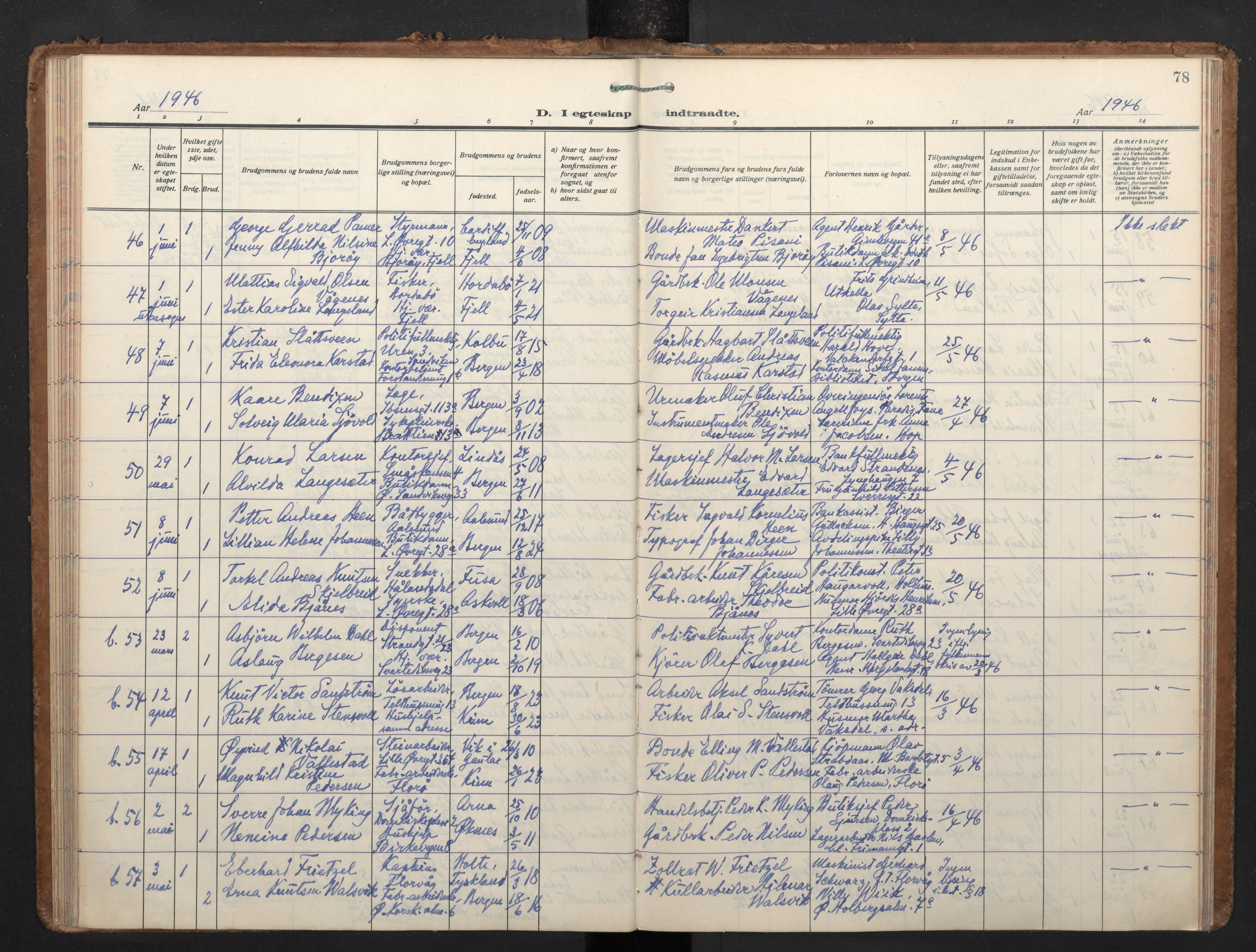 Korskirken sokneprestembete, AV/SAB-A-76101/H/Haa/L0040: Parish register (official) no. D 7, 1938-1952, p. 77b-78a