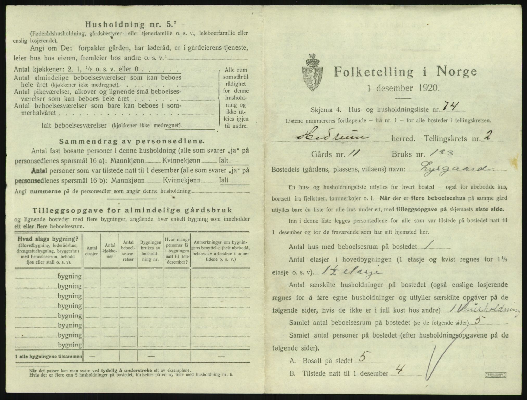 SAKO, 1920 census for Hedrum, 1920, p. 277