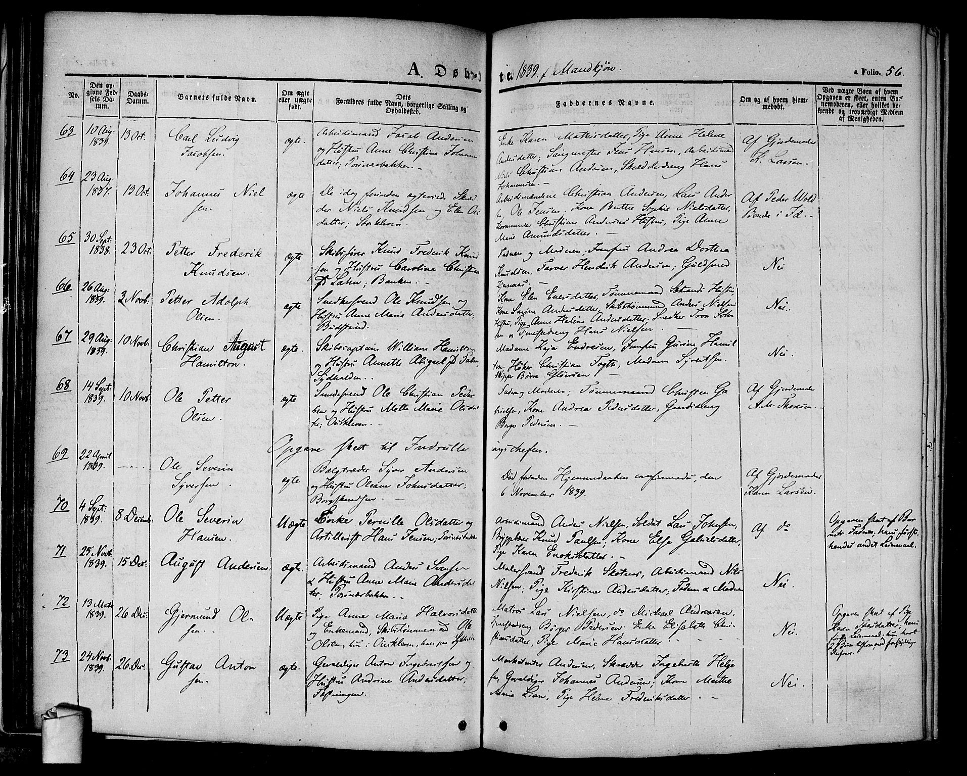 Halden prestekontor Kirkebøker, SAO/A-10909/F/Fa/L0005: Parish register (official) no. I 5, 1834-1845, p. 56